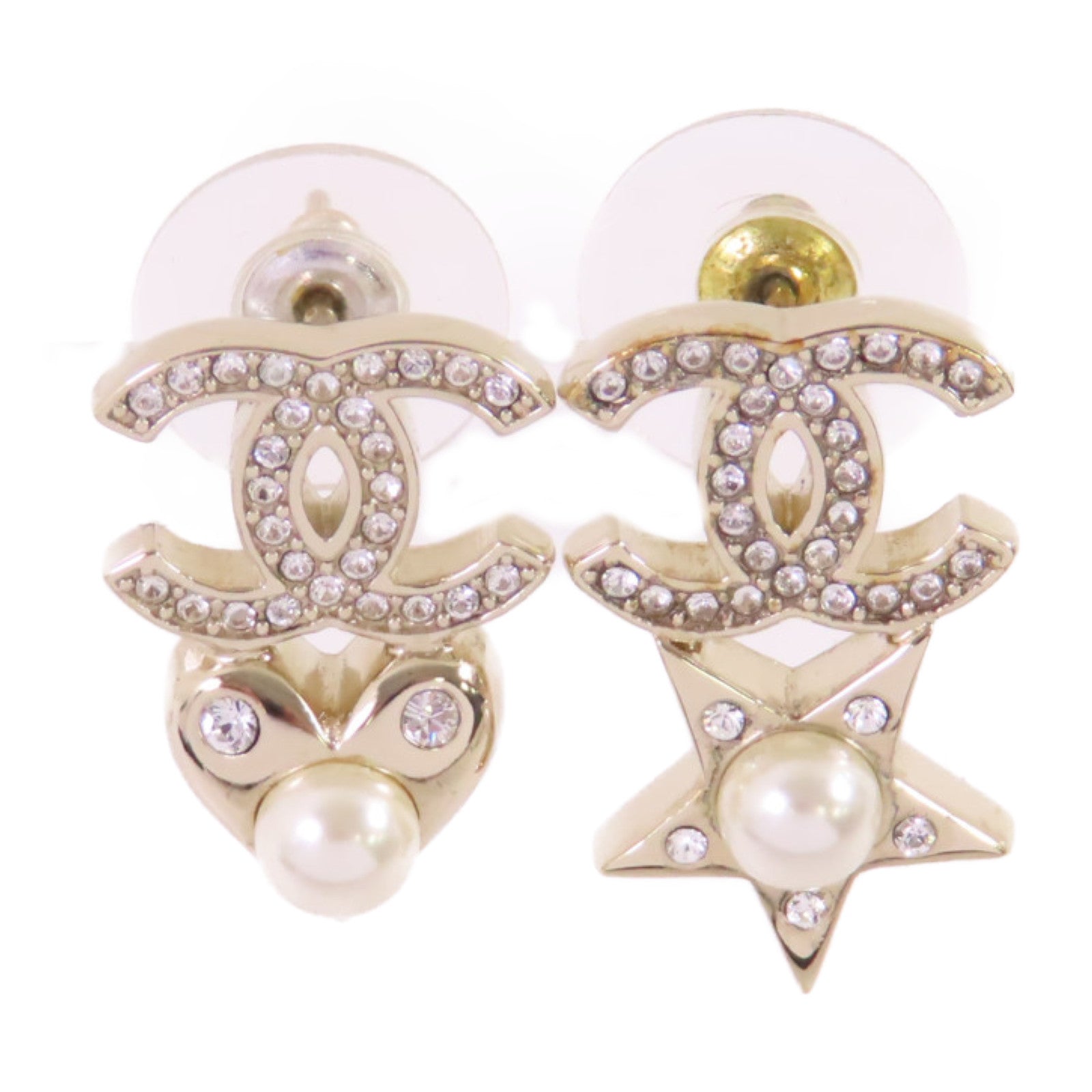 CHANEL 金屬/水鑽/仿珍珠CC Earrings金扣耳環