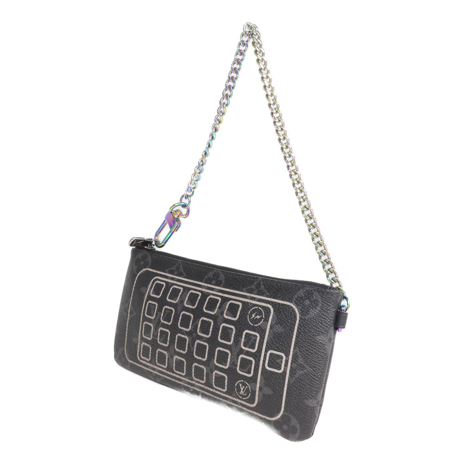 LOUIS VUITTON Monogram Eclipse Fragment iPhone Case Pouch銀扣手挽袋
