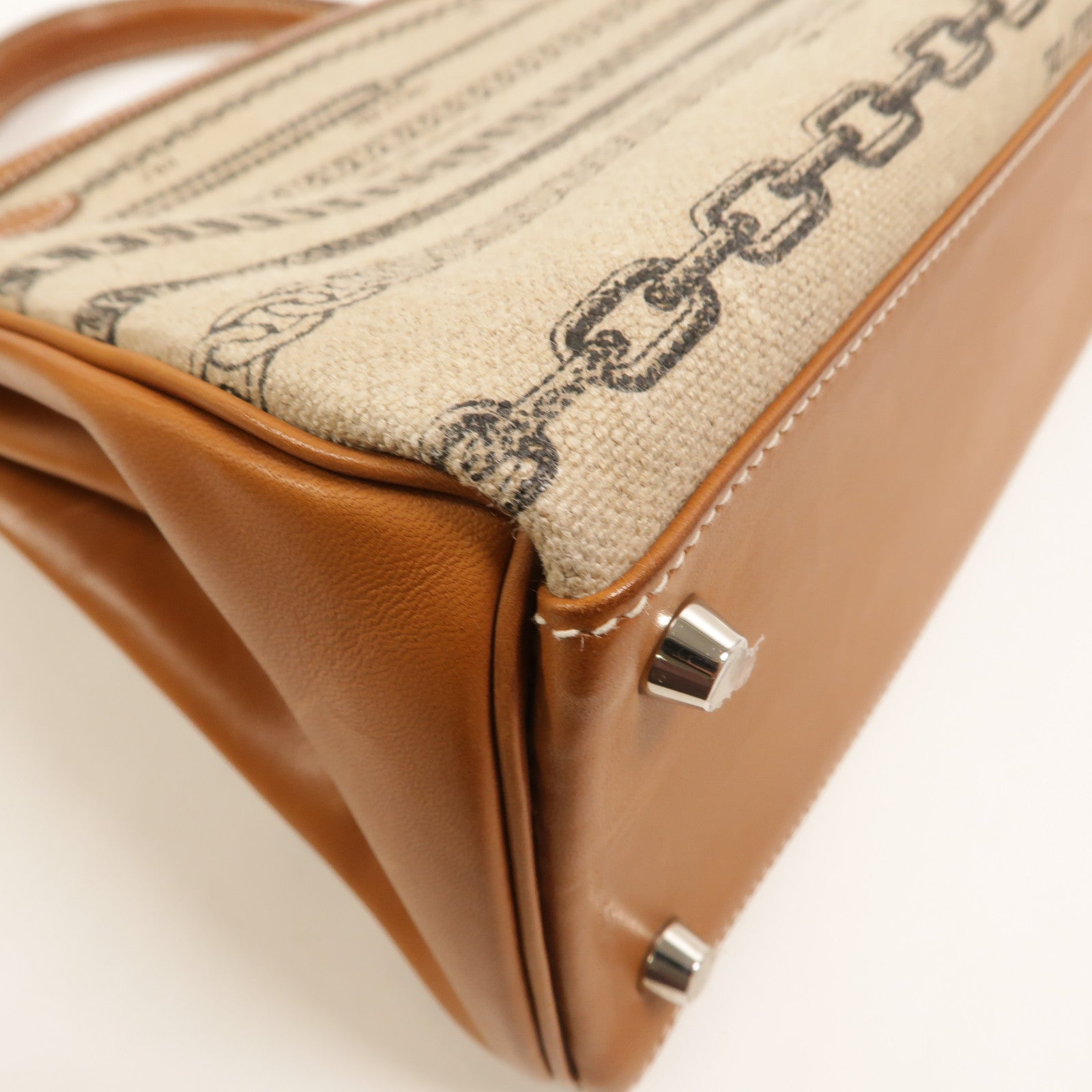 HERMES Toile帆布/Barenia皮革Kelly 28手挽肩背兩用袋Fauve