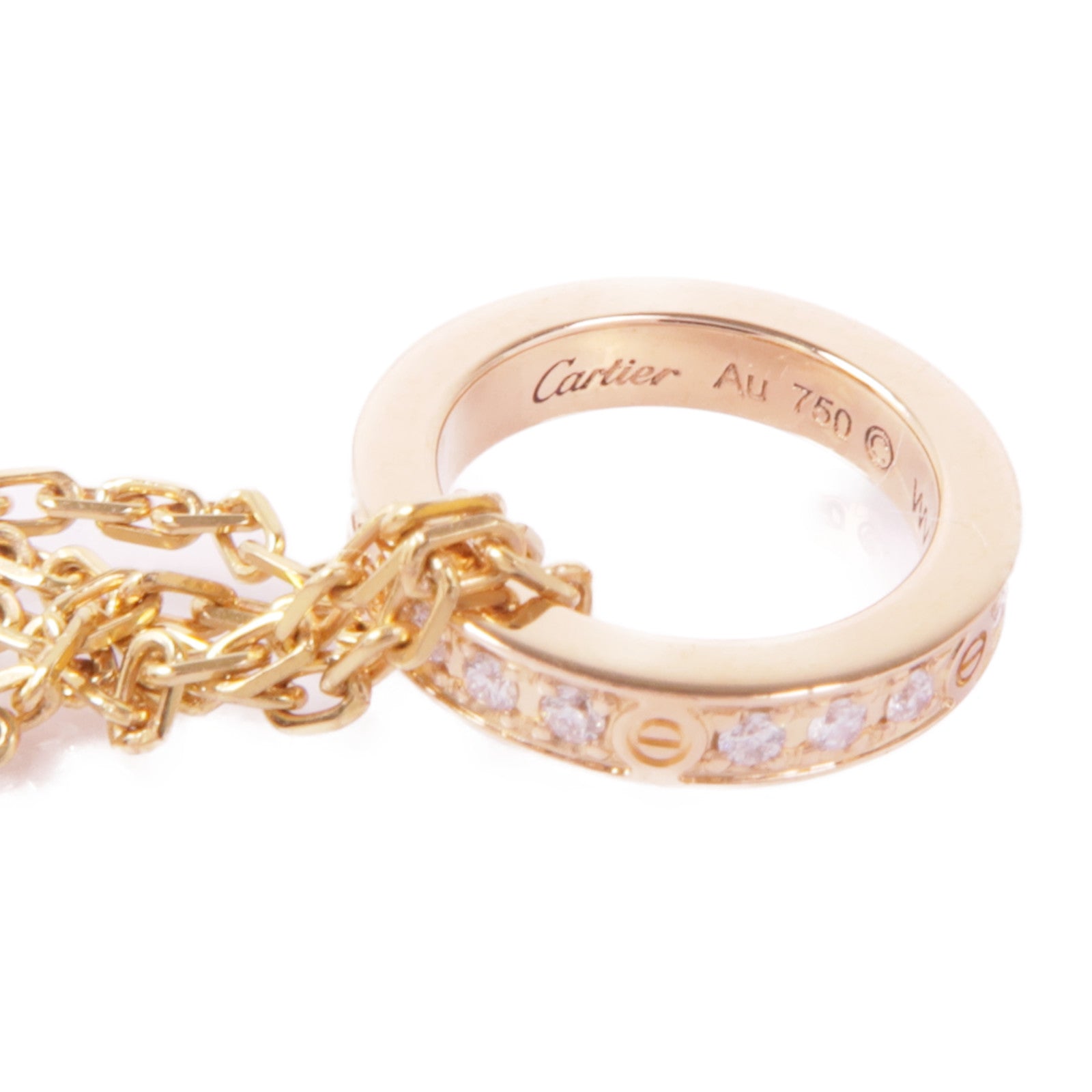 CARTIER 18K玫瑰金Love Three Hoop Necklace陶瓷/鑽石項鍊