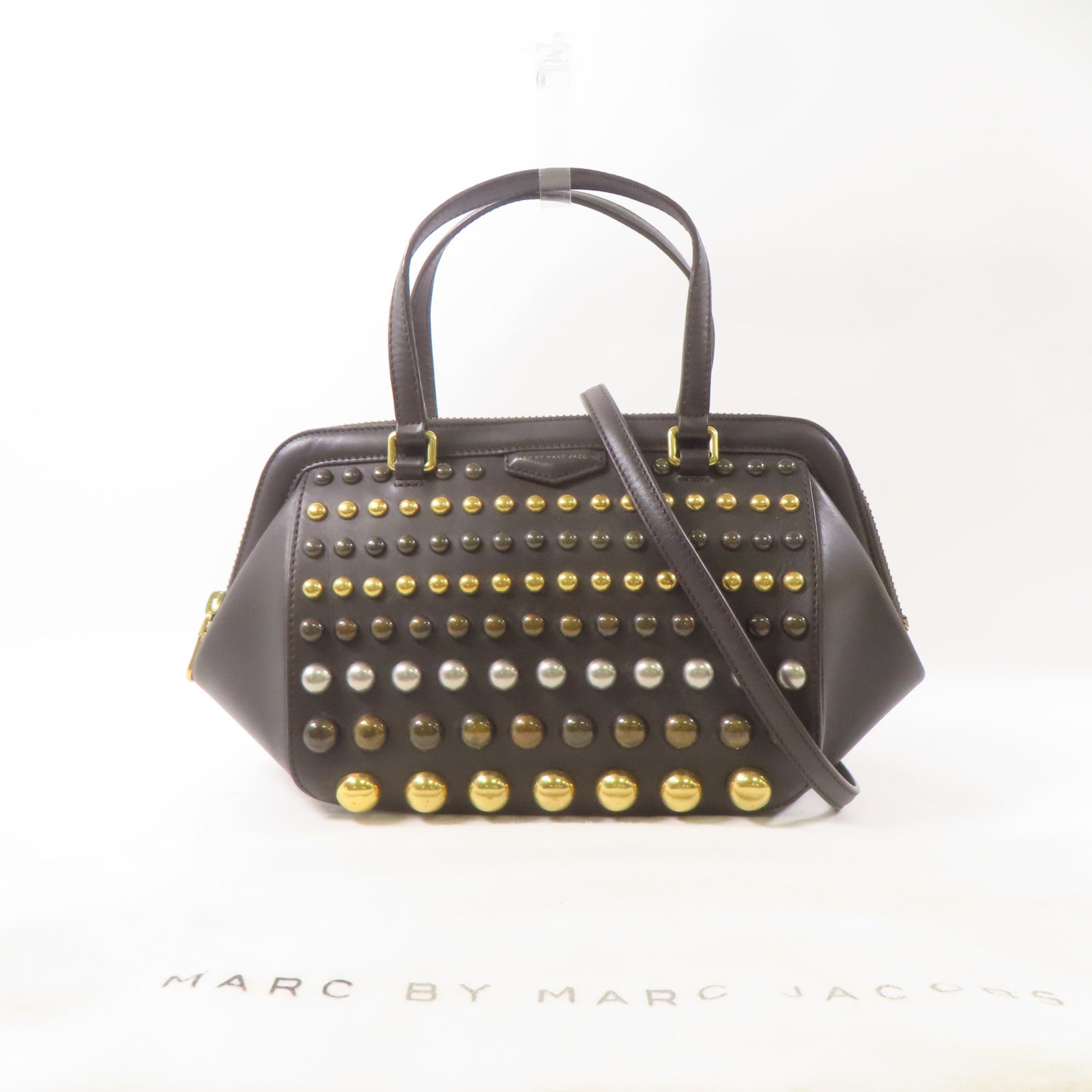MARC BY MARC JACOBS 牛皮皮革2 Way Shoulder Bag金扣手挽肩背兩用袋啡色