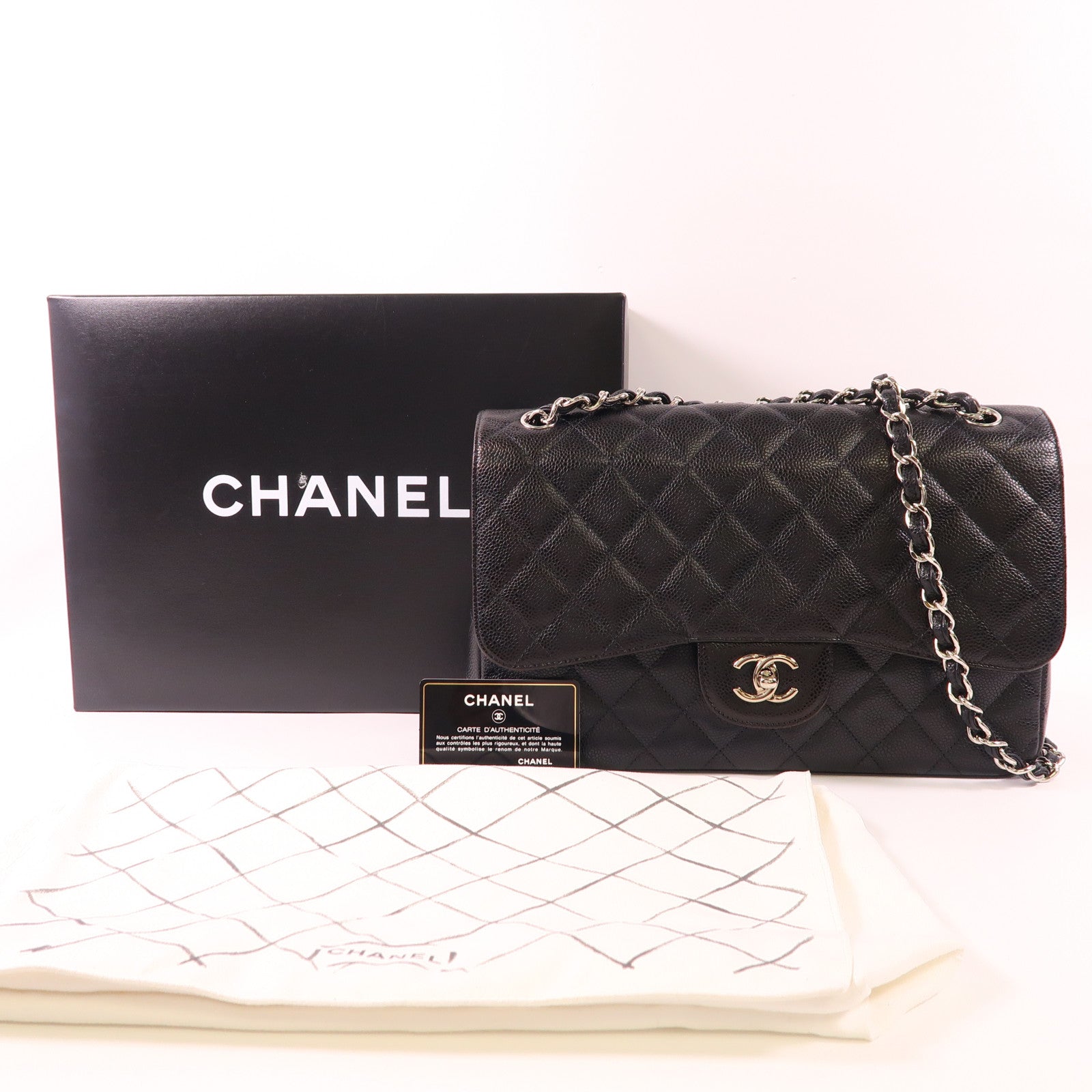 CHANEL 【激減優惠】牛皮皮革Large Classic銀扣鏈帶肩背袋