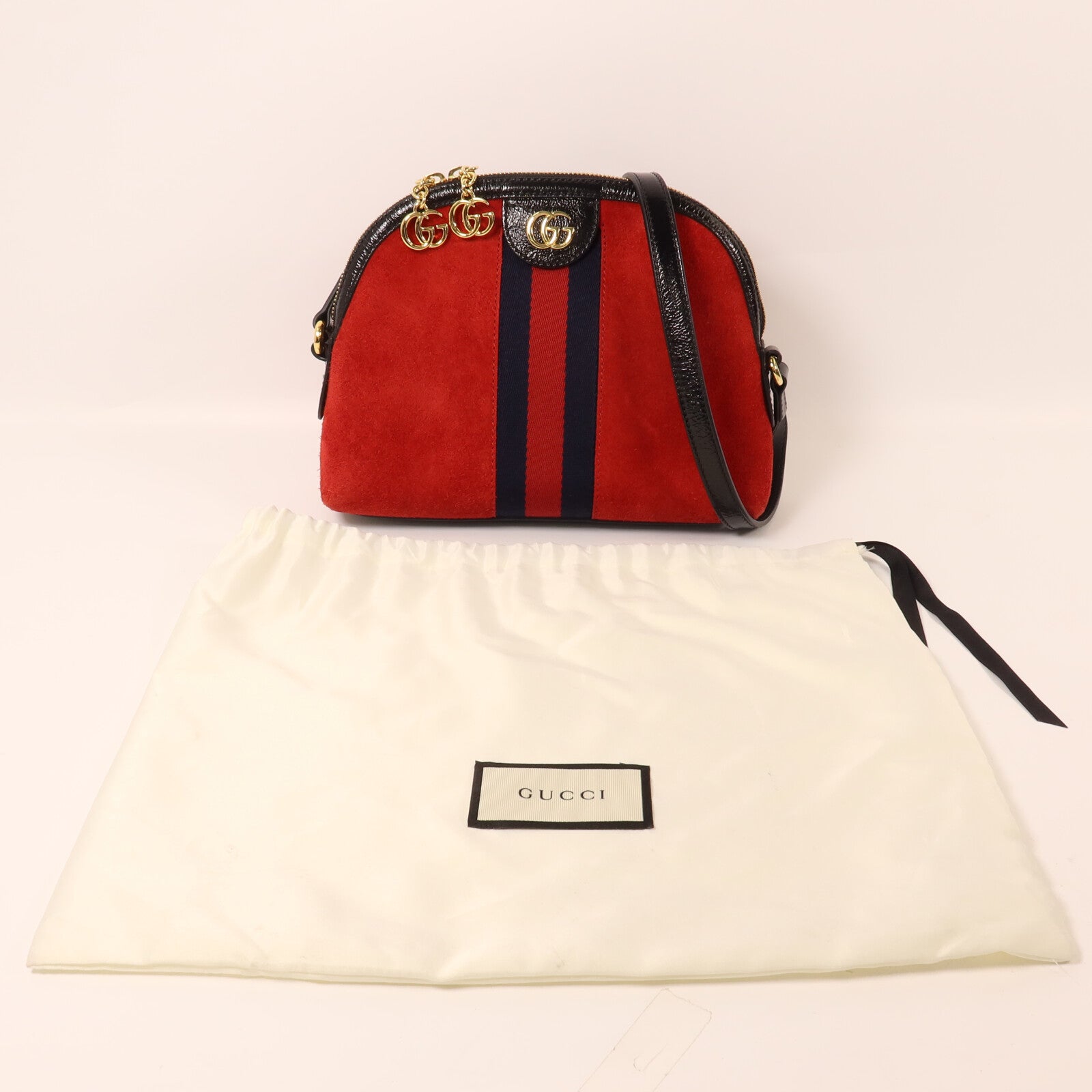 GUCCI 麂皮皮革/漆皮皮革Ophidia GG肩背袋