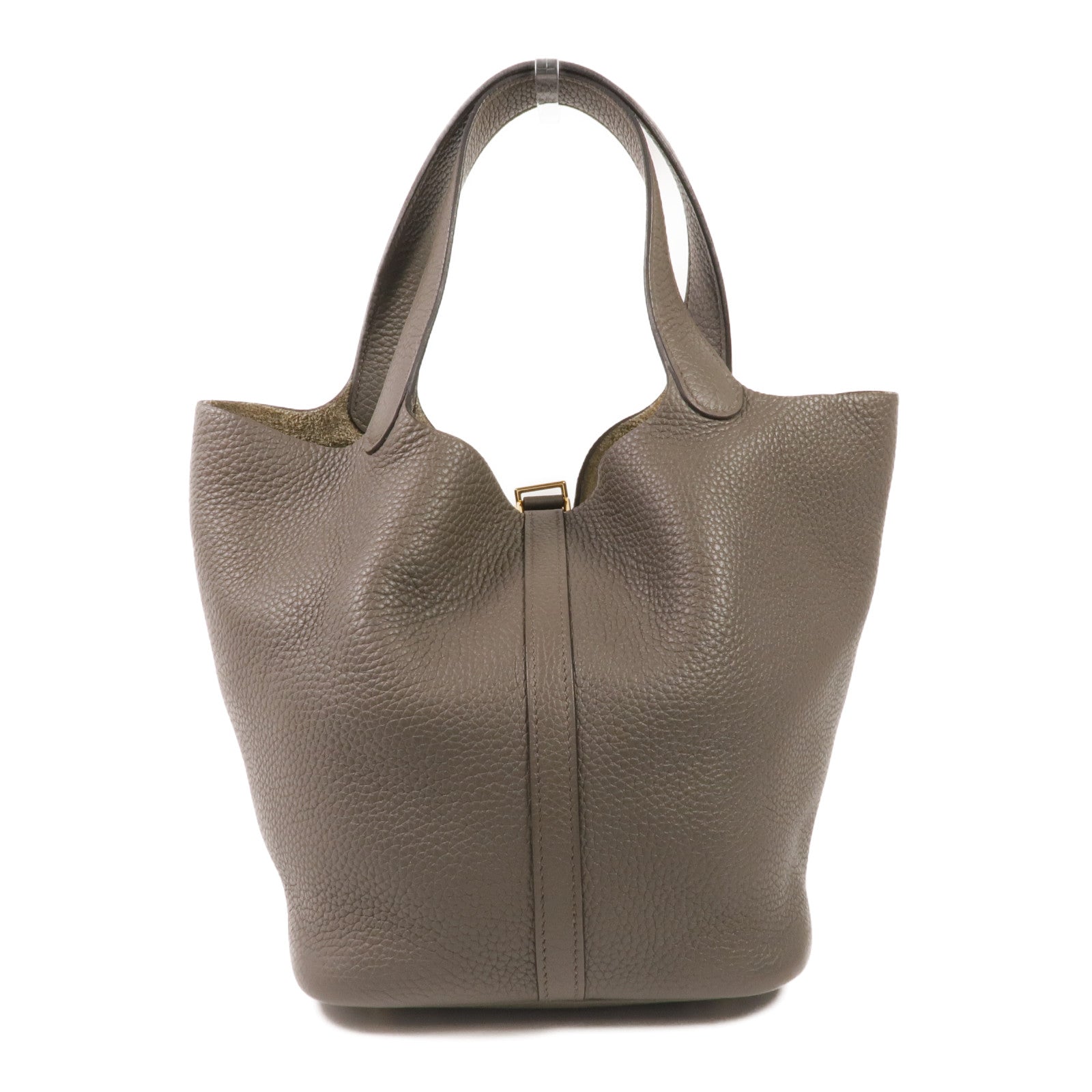 HERMES Clemence皮革Picotin MM金扣手挽袋Gris Etain