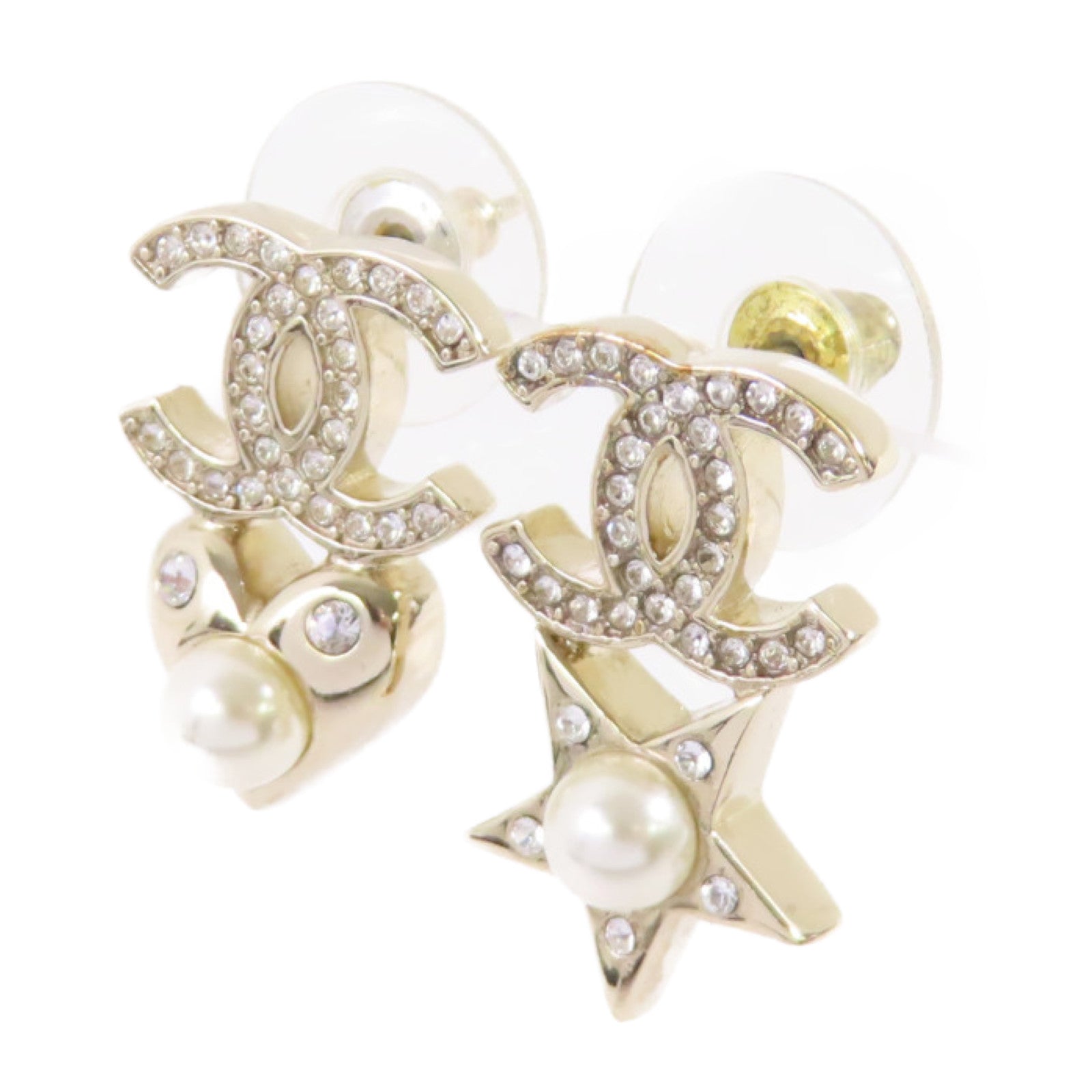 CHANEL 金屬/水鑽/仿珍珠CC Earrings金扣耳環