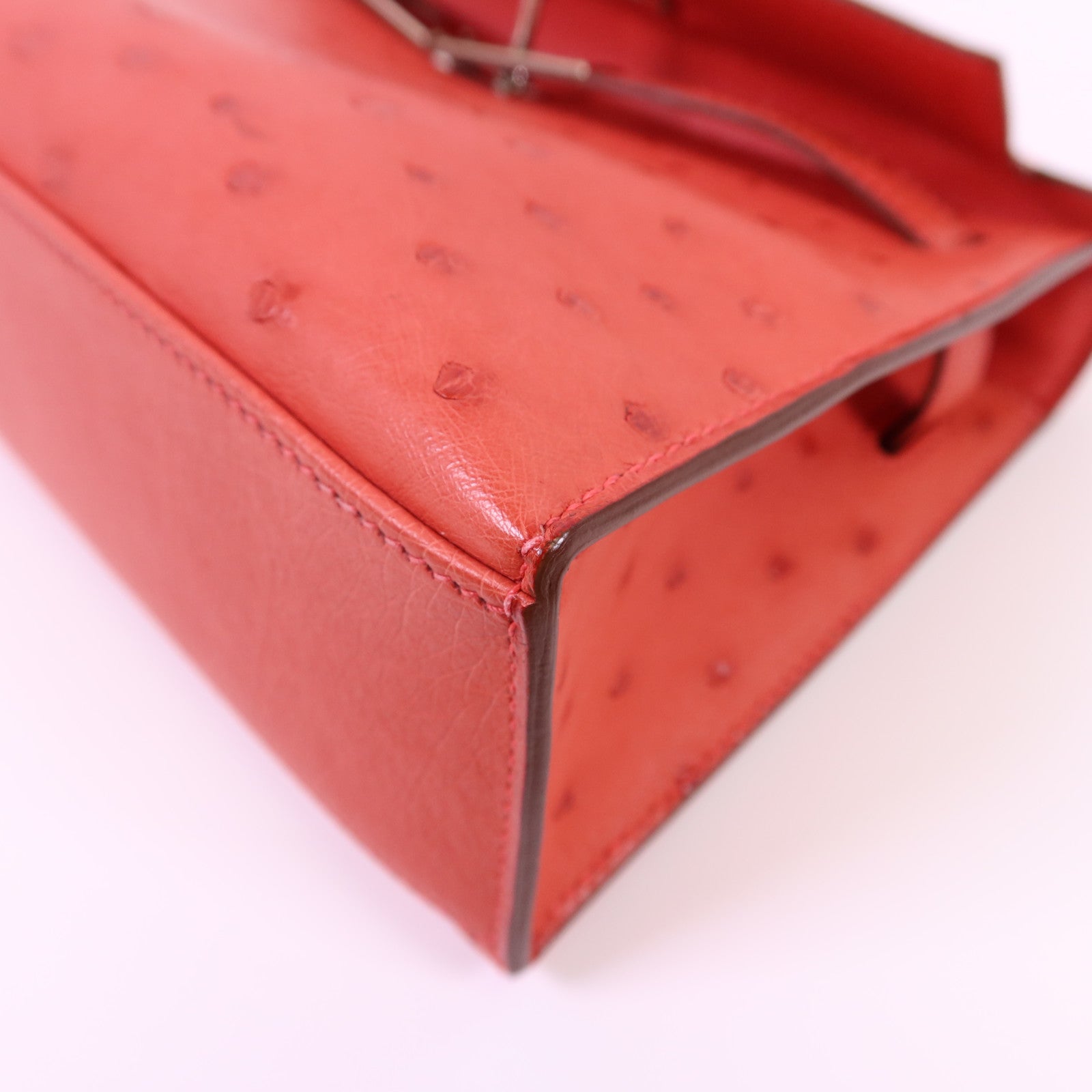 HERMES 鴕鳥皮革Kelly Pochette銀扣手挽袋