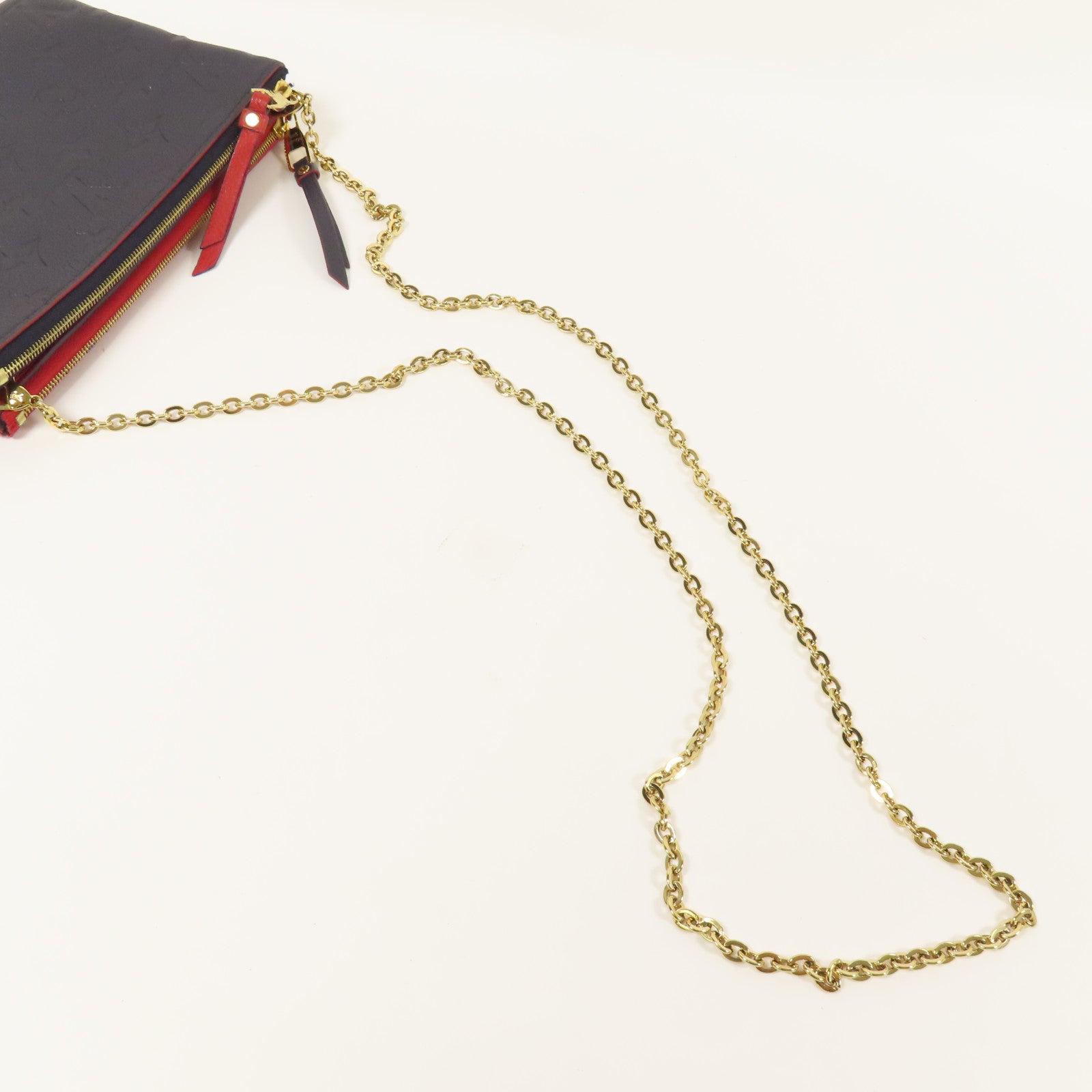 LOUIS VUITTON Monogram Empreinte Pochette Double Zip金扣鏈帶肩背袋深藍色/紅色