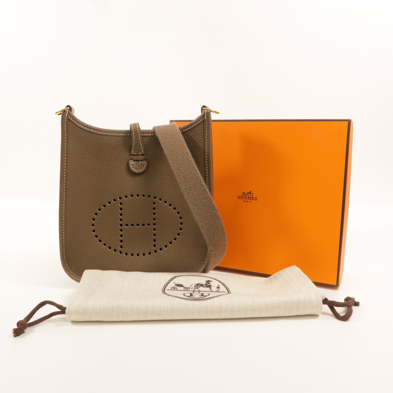 HERMES Clemence皮革Evelyne TPM肩背袋Etoupe