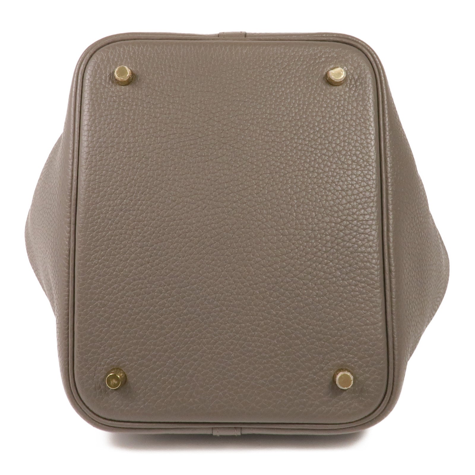 HERMES Clemence皮革Picotin MM金扣手挽袋Gris Etain