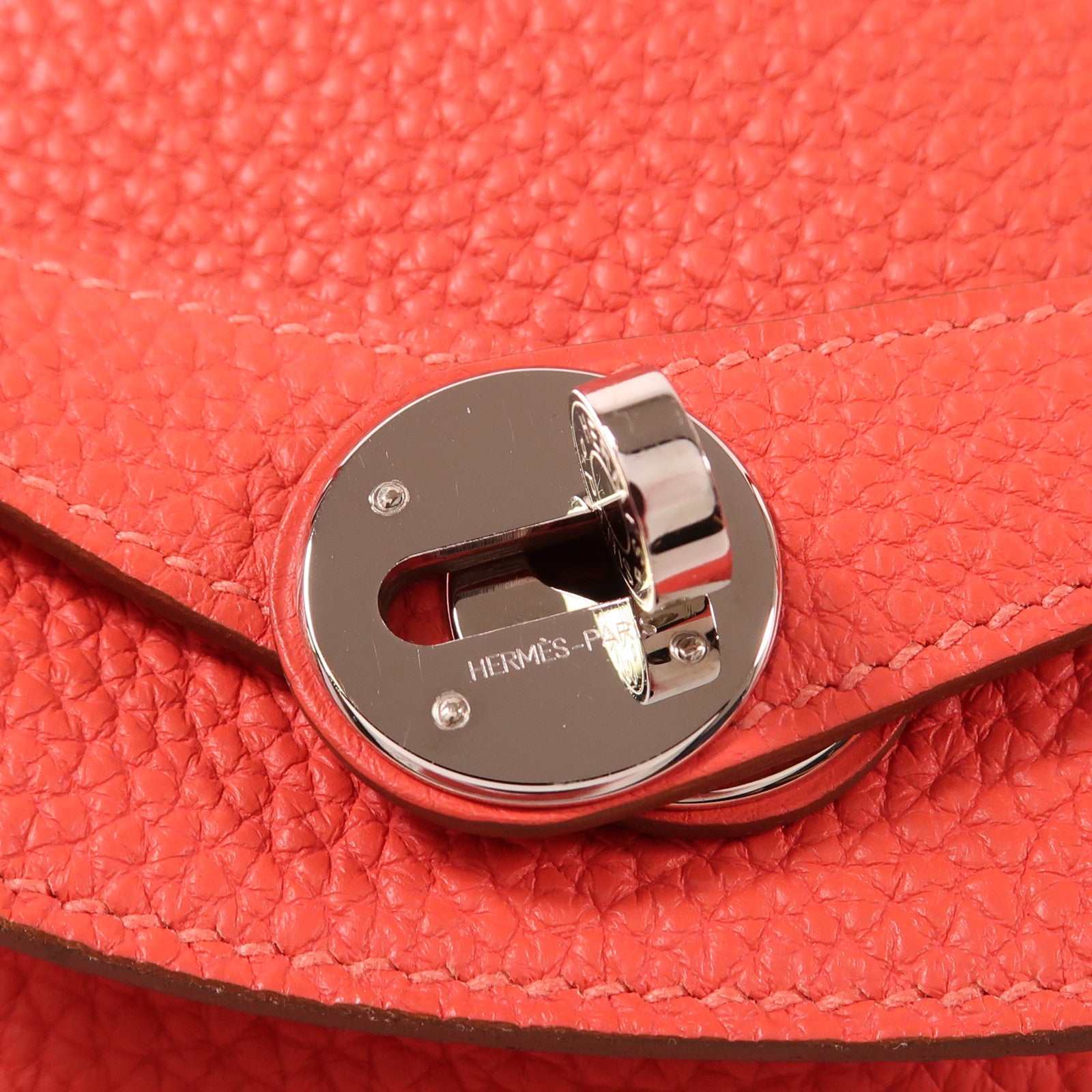 HERMES PHW Lindy 30 2 Way Shoulder Bag Handbag Clemence Leather Red