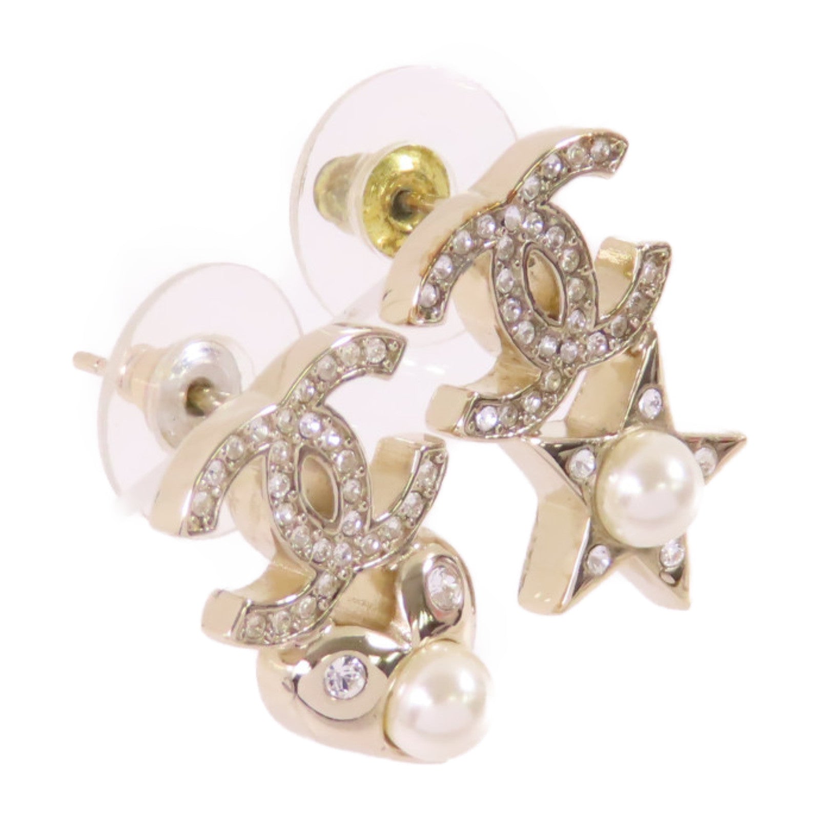 CHANEL 金屬/水鑽/仿珍珠CC Earrings金扣耳環