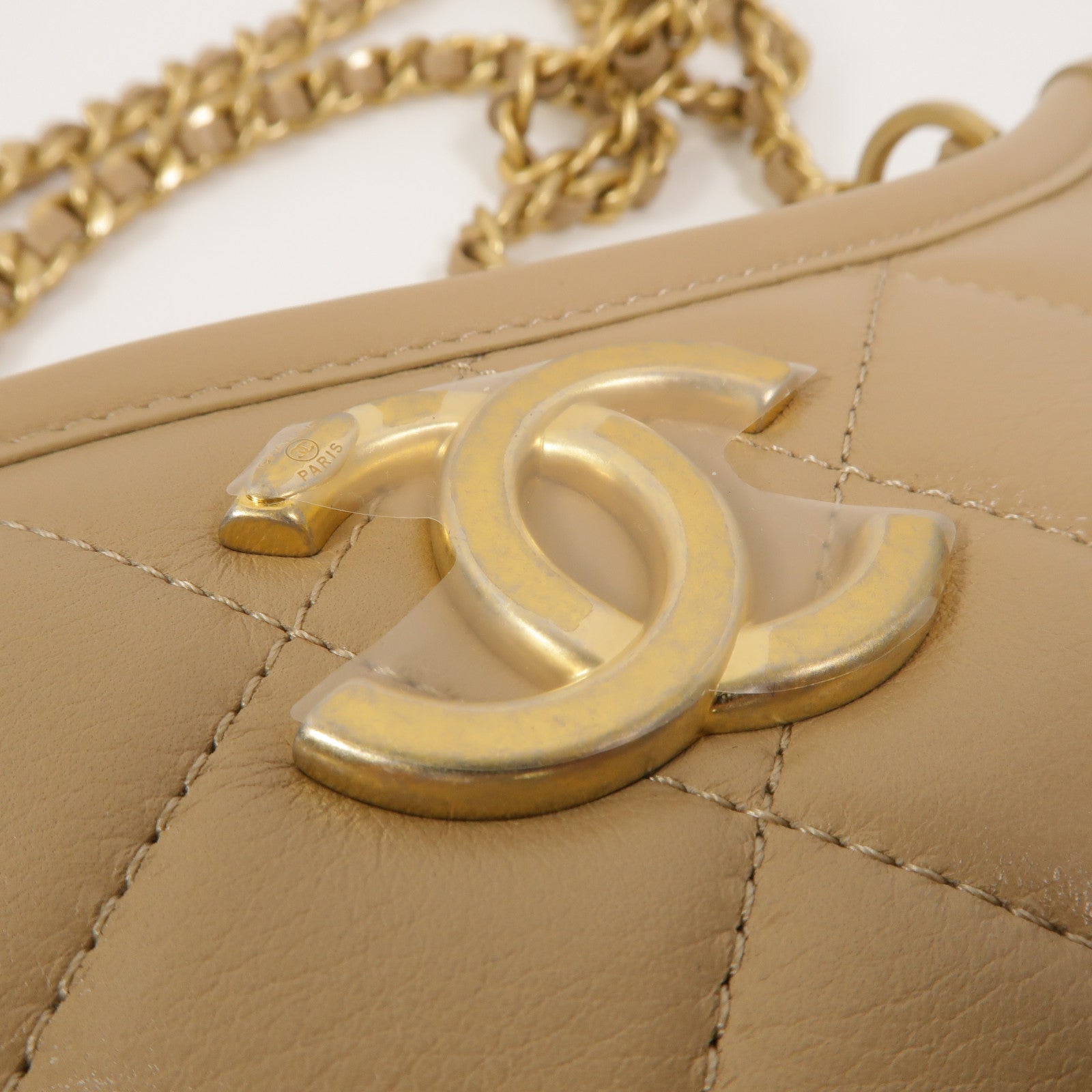 CHANEL 牛皮皮革Hobo Bag鏈帶手挽肩背兩用袋
