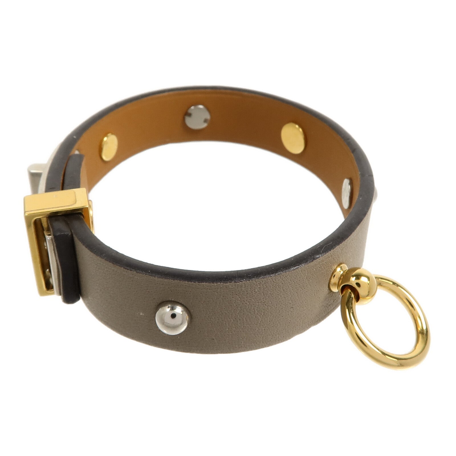 HERMES 金屬/Swift皮革Mini Dog Mix Bracelet手鐲Grey