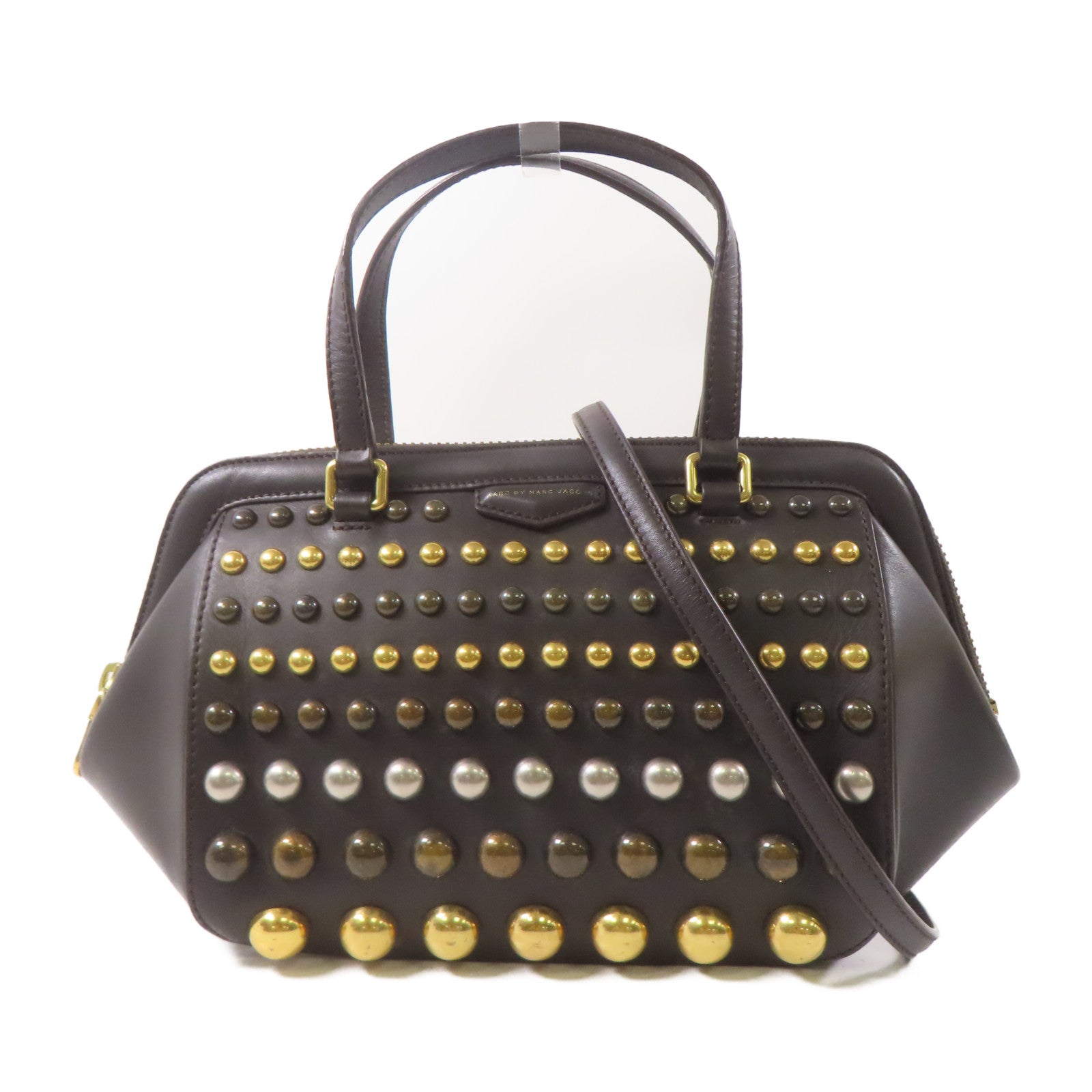 MARC BY MARC JACOBS 牛皮皮革2 Way Shoulder Bag金扣手挽肩背兩用袋啡色