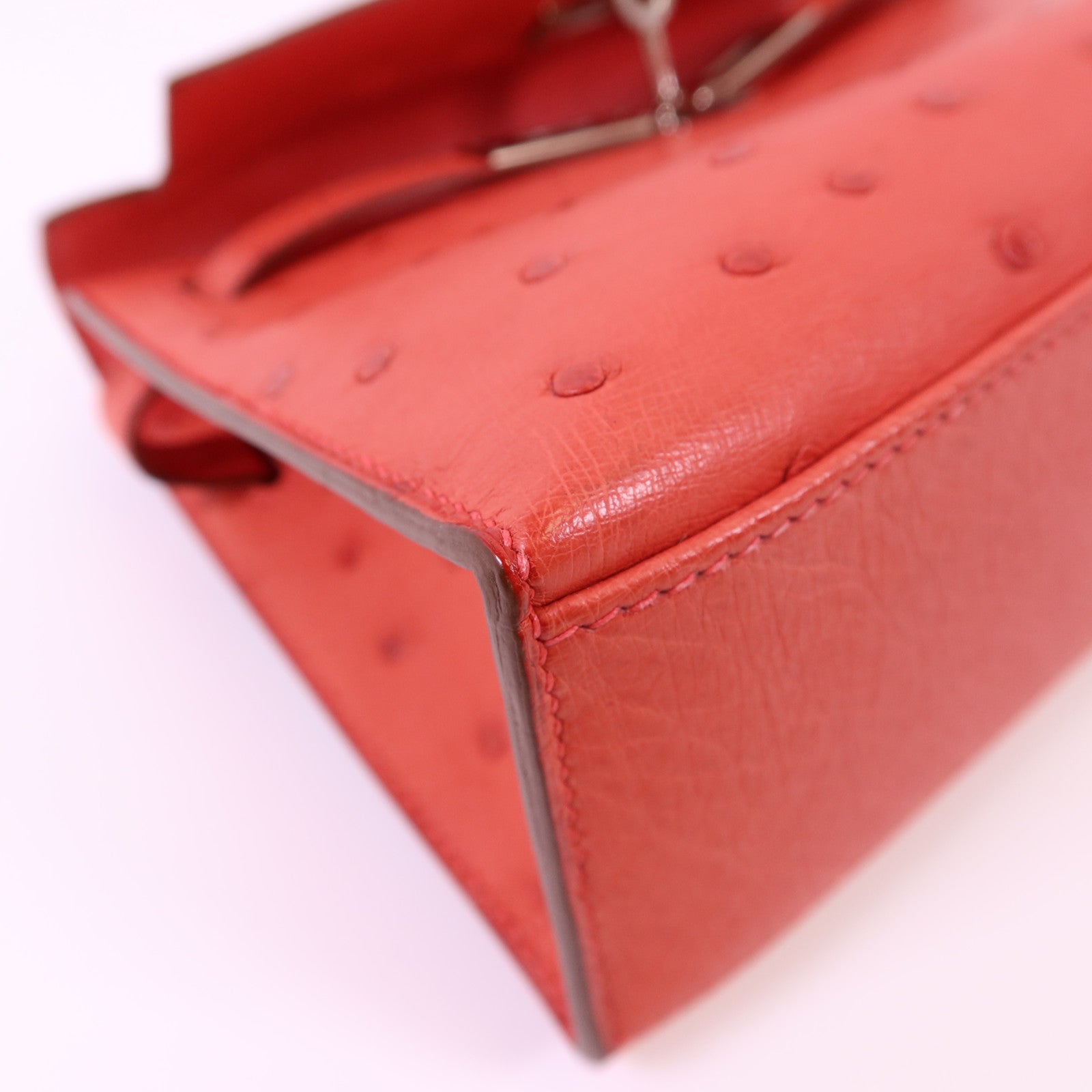 HERMES 鴕鳥皮革Kelly Pochette銀扣手挽袋