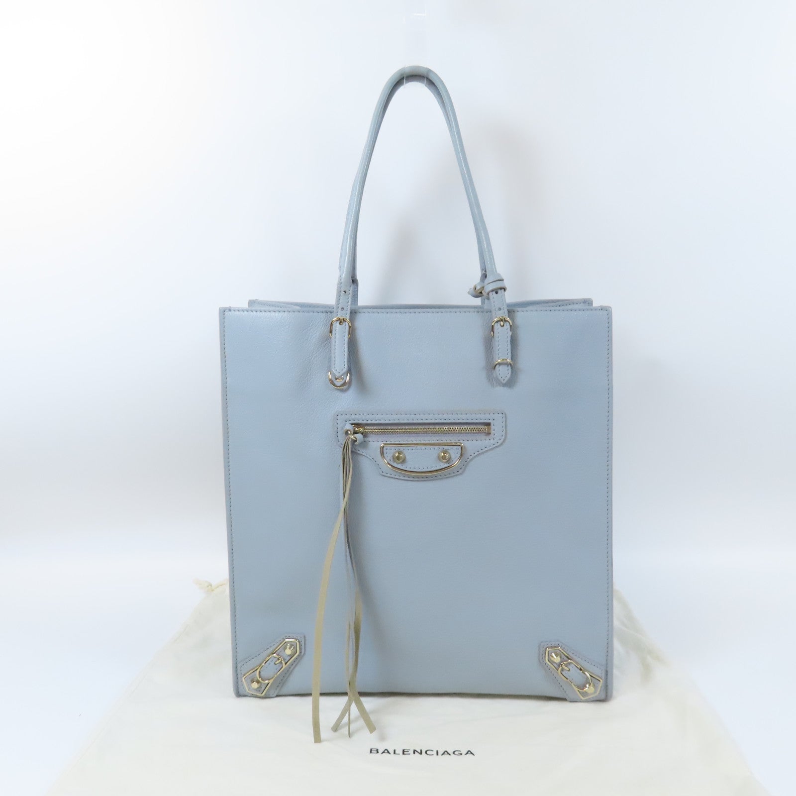 BALENCIAGA 牛皮皮革Tote Bag金扣手挽袋灰色