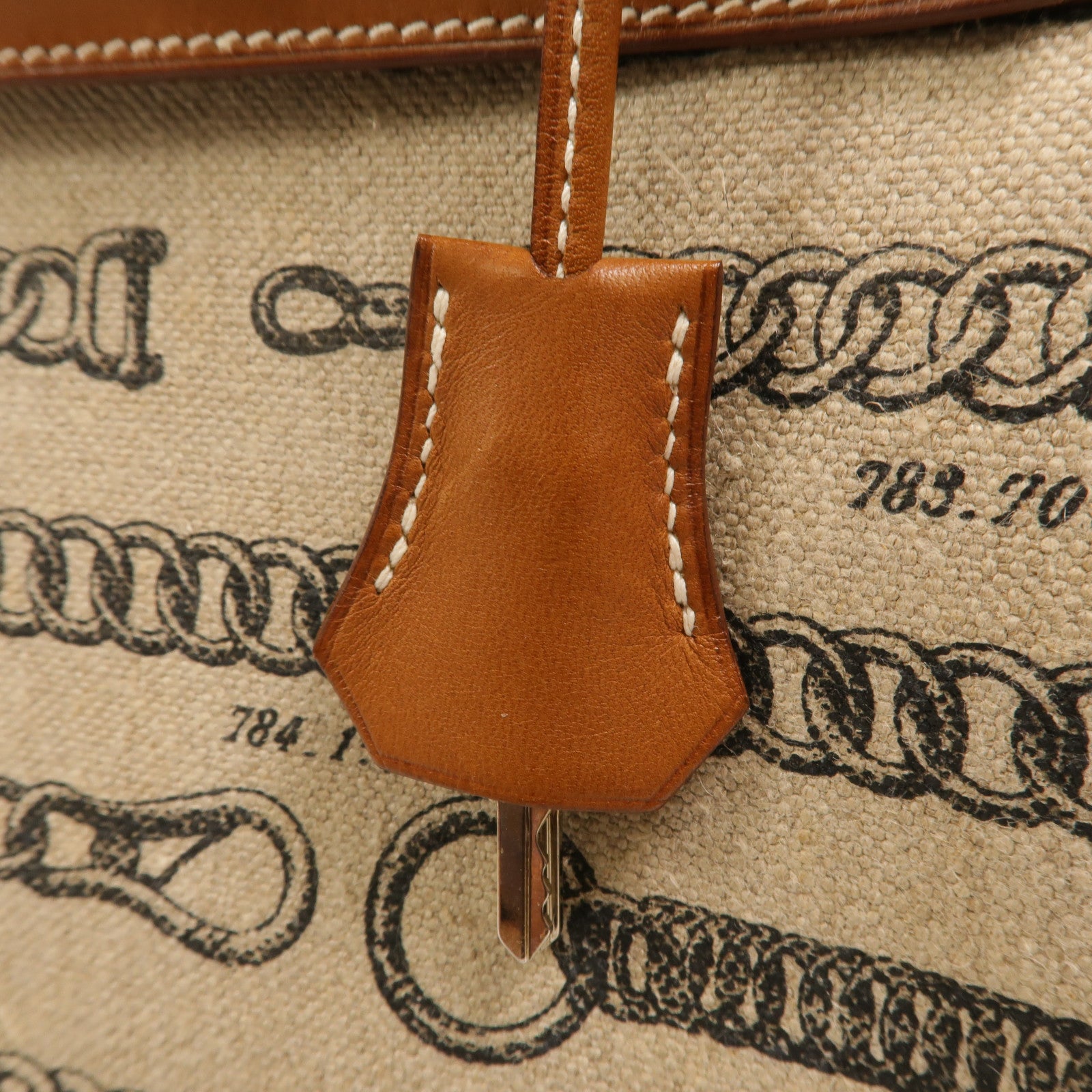 HERMES Toile帆布/Barenia皮革Kelly 28手挽肩背兩用袋Fauve