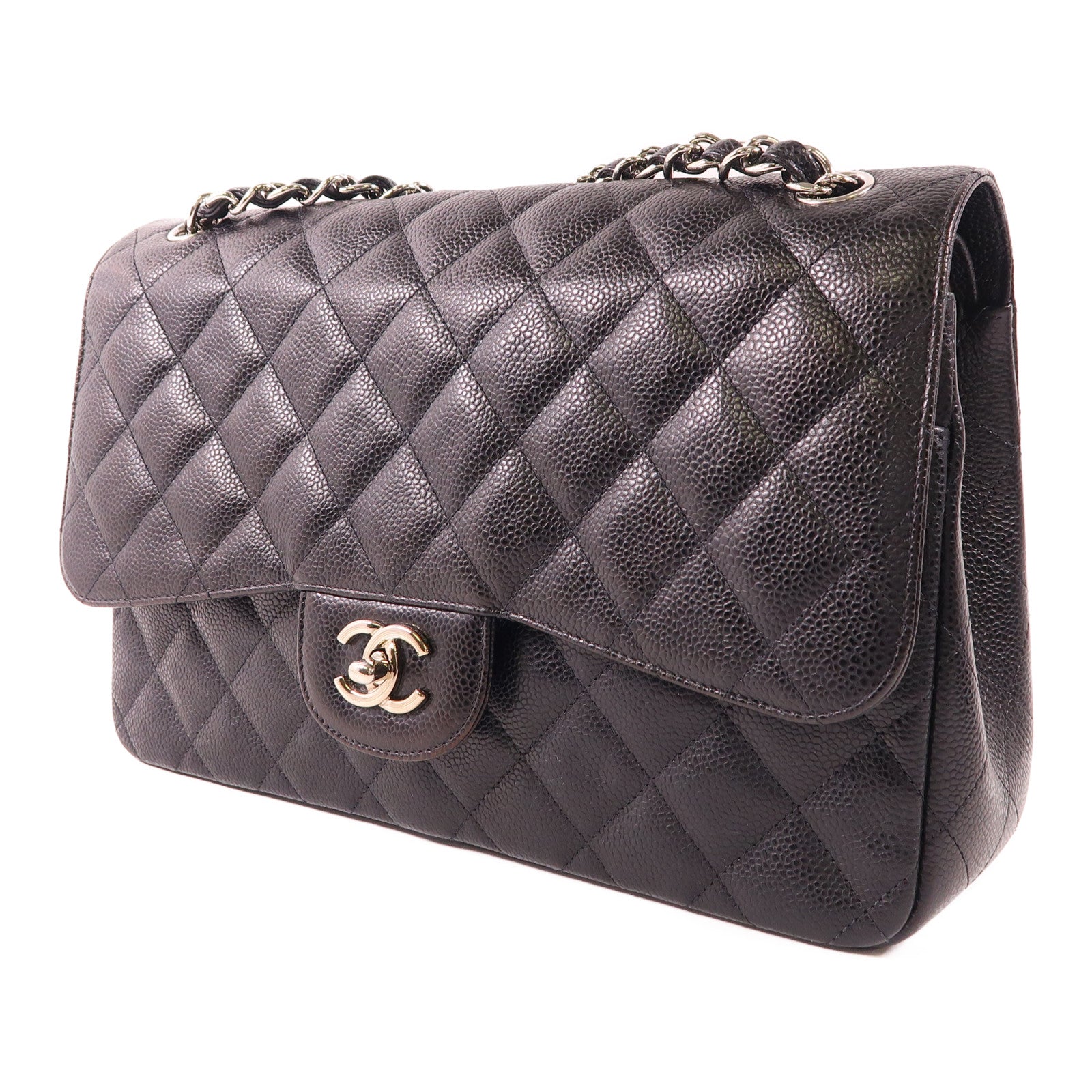 CHANEL 【激減優惠】牛皮皮革Large Classic銀扣鏈帶肩背袋