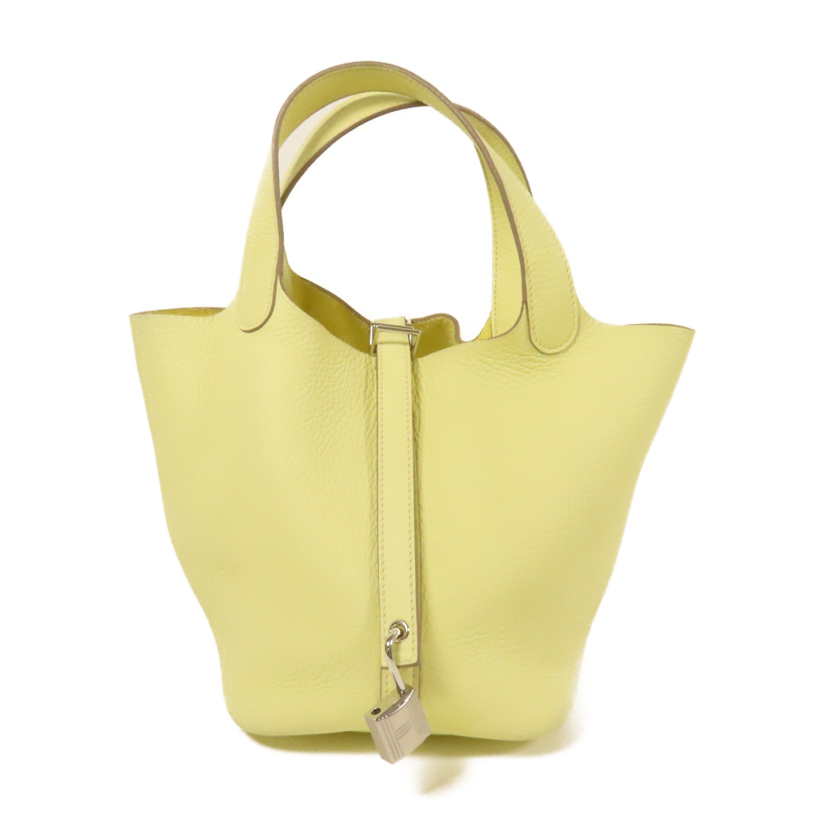 HERMES Clemence皮革Picotin PM銀扣手挽袋Jaune Poussin