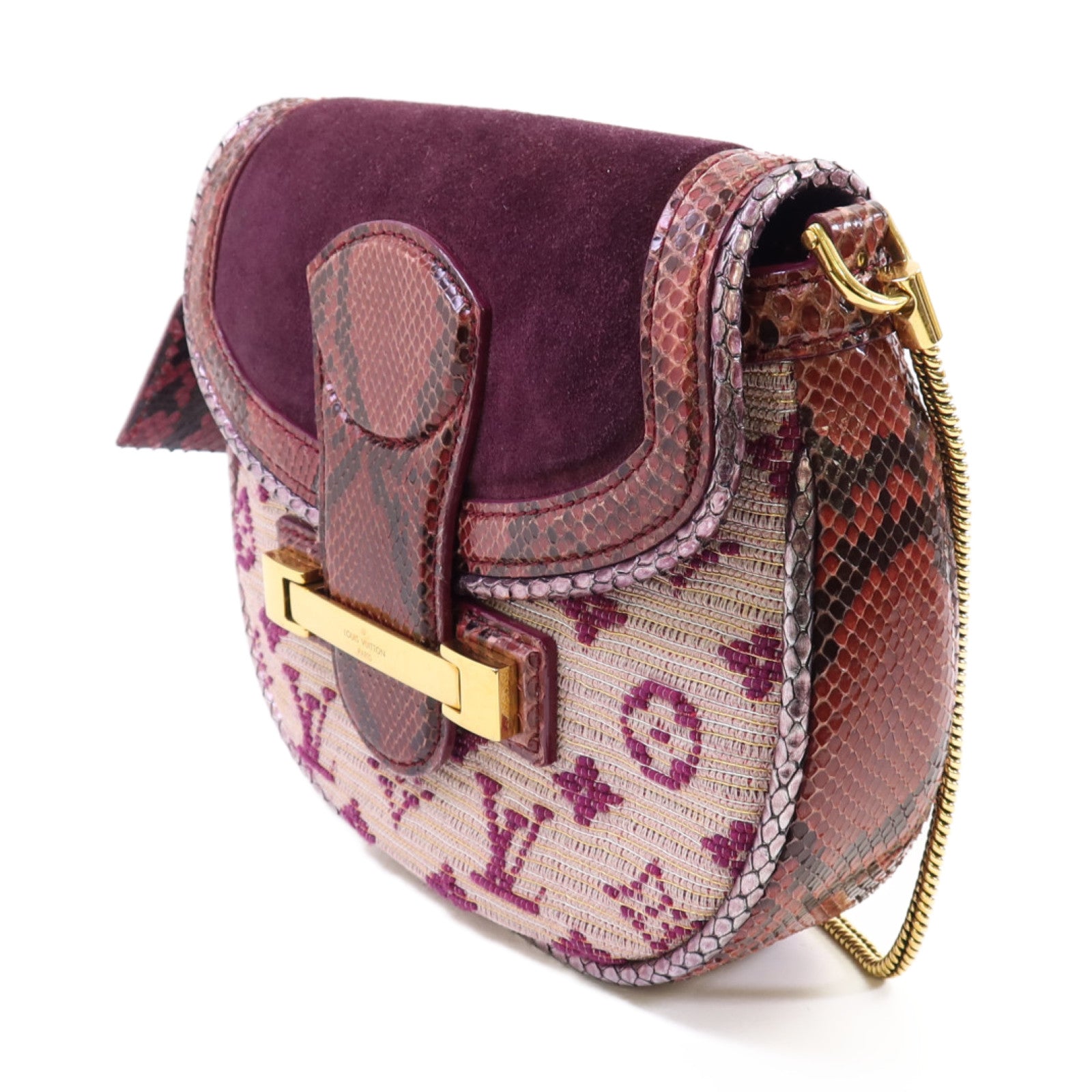 LOUIS VUITTON Monogram Empire/蛇皮皮革Levant金扣鏈帶肩背袋