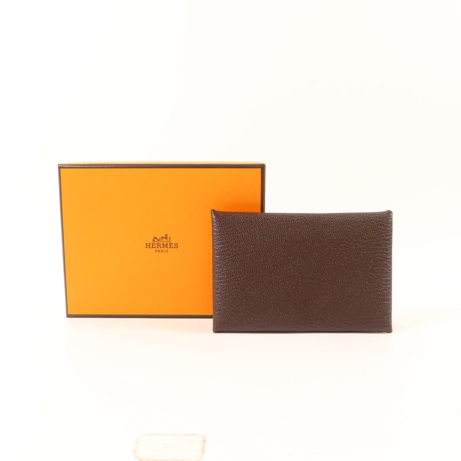 HERMES Chevre皮革Calvi Card Case銀扣卡片套Terre