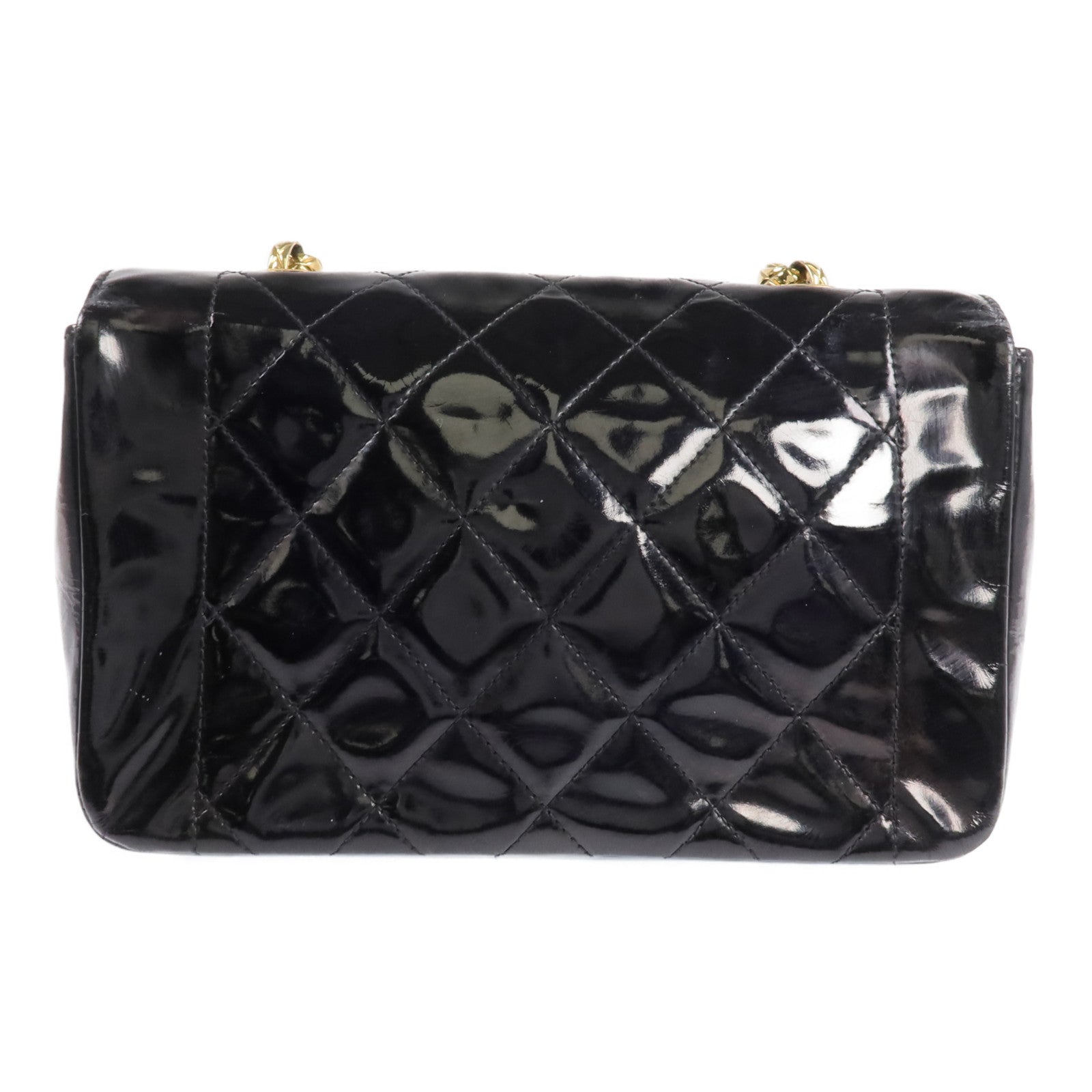 CHANEL 漆皮皮革Vintage Chain Sholder Bag金扣鏈帶肩背袋