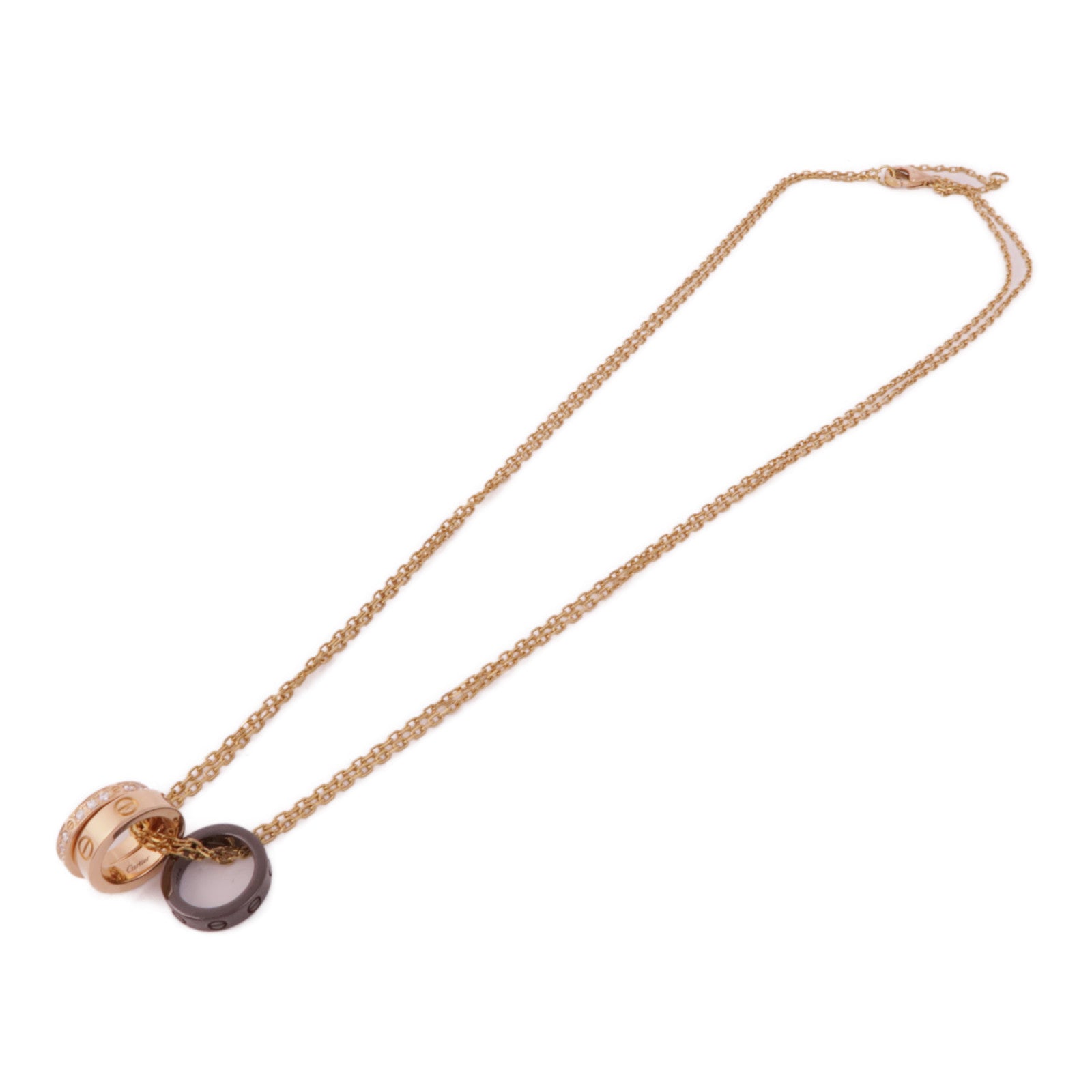 CARTIER 18K玫瑰金Love Three Hoop Necklace陶瓷/鑽石項鍊