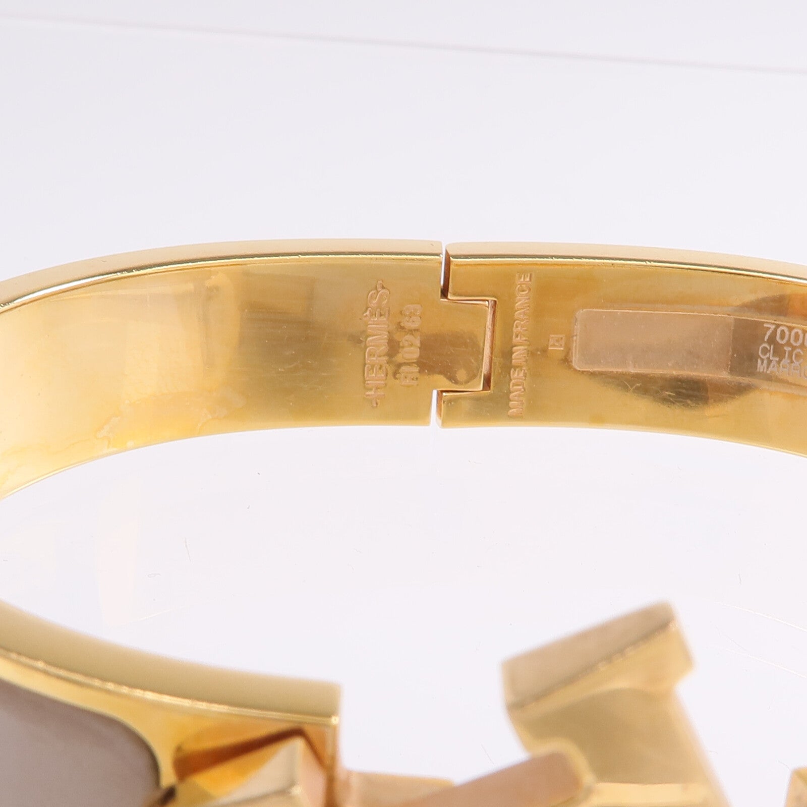 HERMES 金屬/琺瑯Clic H手鐲Marron Glace