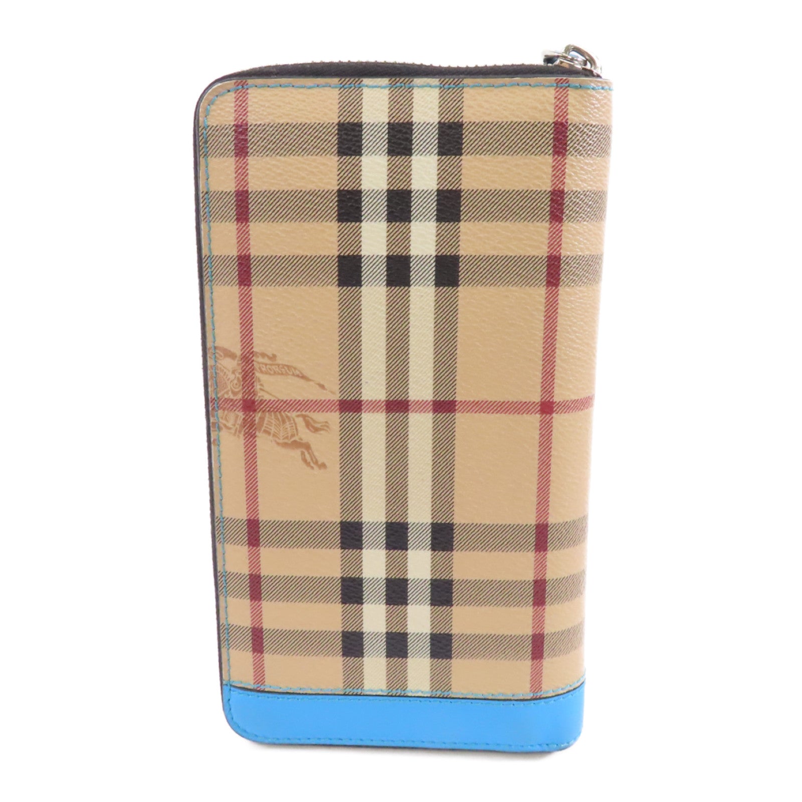 BURBERRY 塗層帆布Zipped Long Wallet銀扣長錢包米色/淺藍色