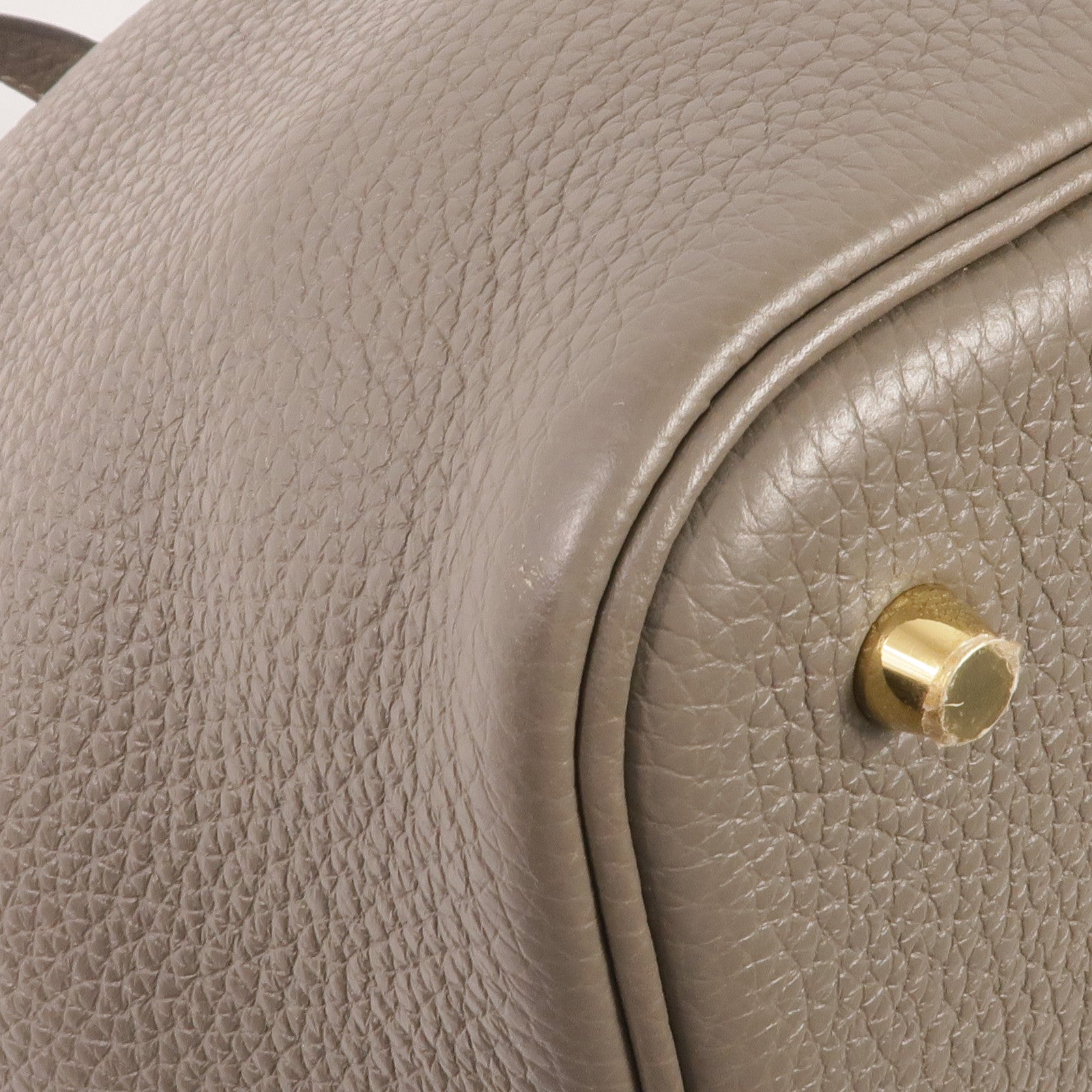 HERMES Clemence皮革Picotin MM金扣手挽袋Gris Etain