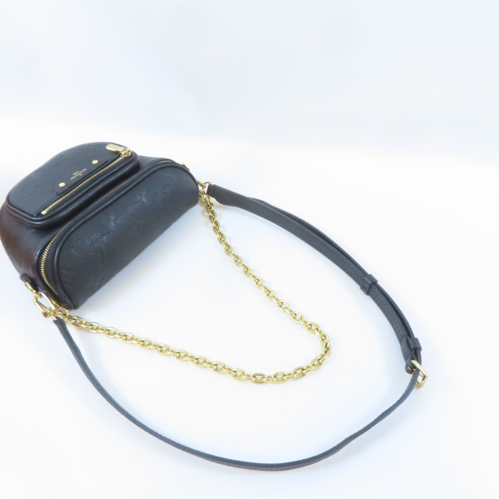 LOUIS VUITTON Monogram Empreinte Mini Bumbag金扣手挽肩背兩用袋黑色