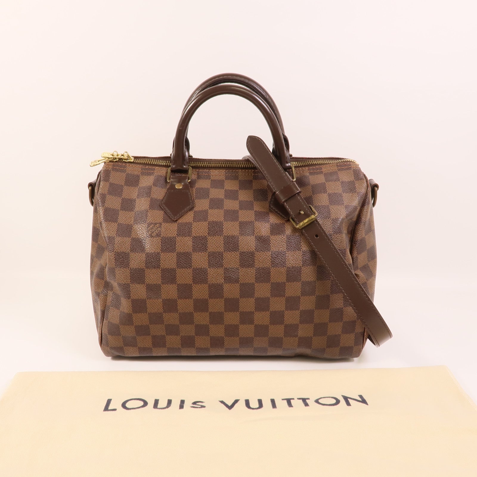 LOUIS VUITTON Damier Speedy Bandouliere 30金扣手挽肩背兩用袋
