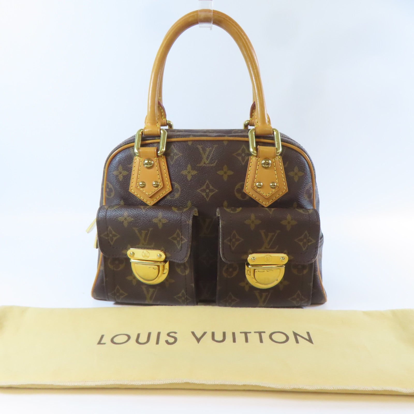LOUIS VUITTON Monogram Manhattan PM金扣手挽袋啡色