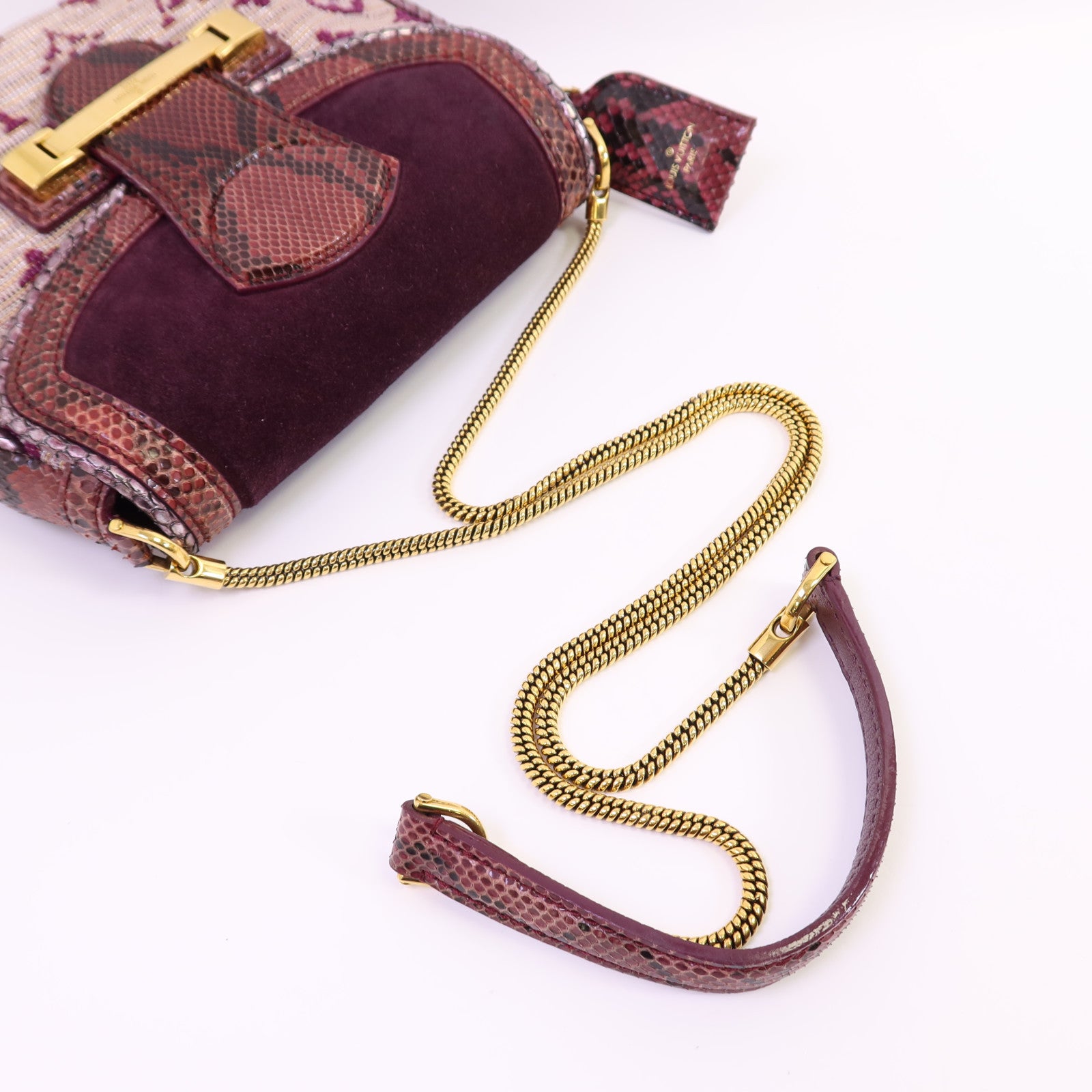 LOUIS VUITTON Monogram Empire/蛇皮皮革Levant金扣鏈帶肩背袋