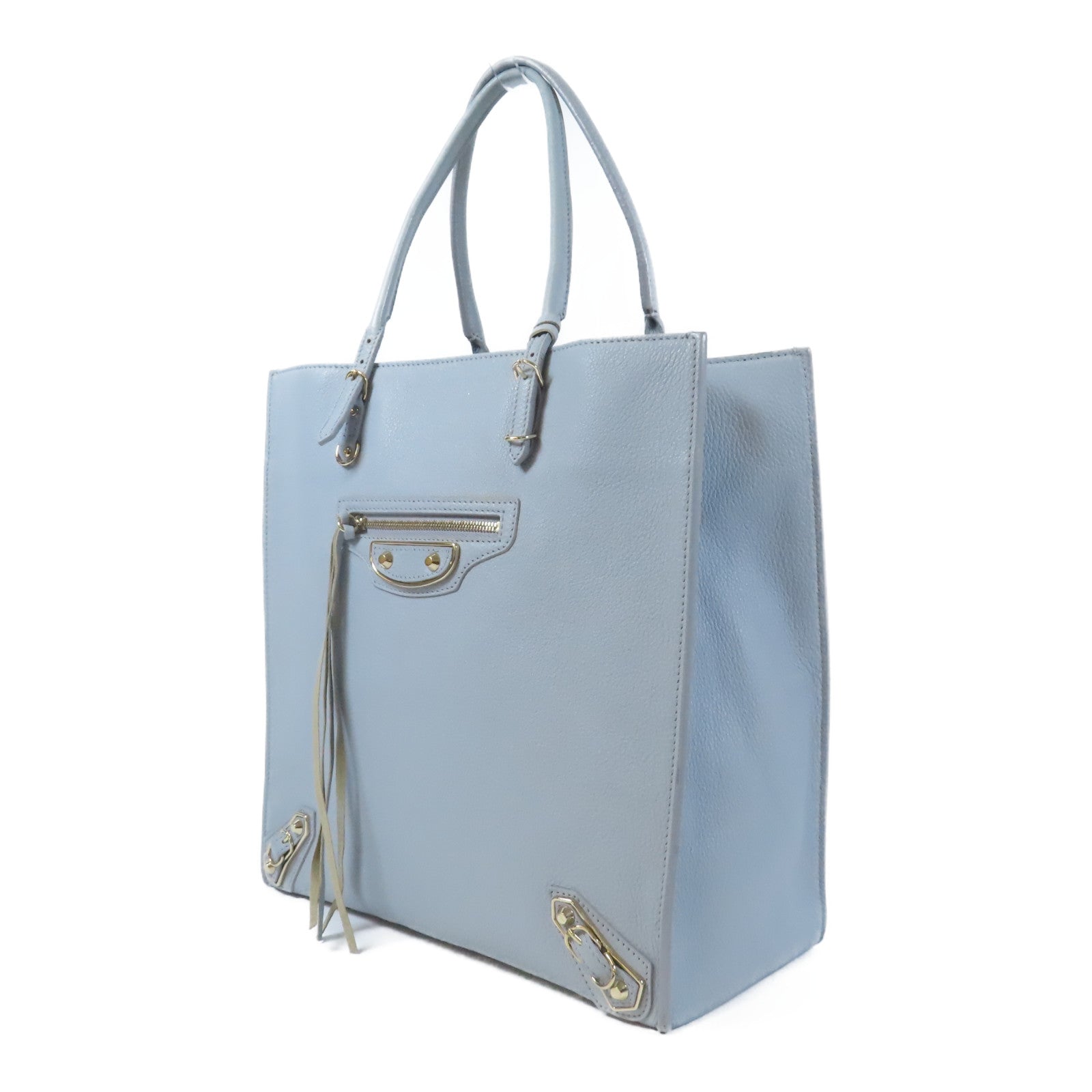 BALENCIAGA 牛皮皮革Tote Bag金扣手挽袋灰色