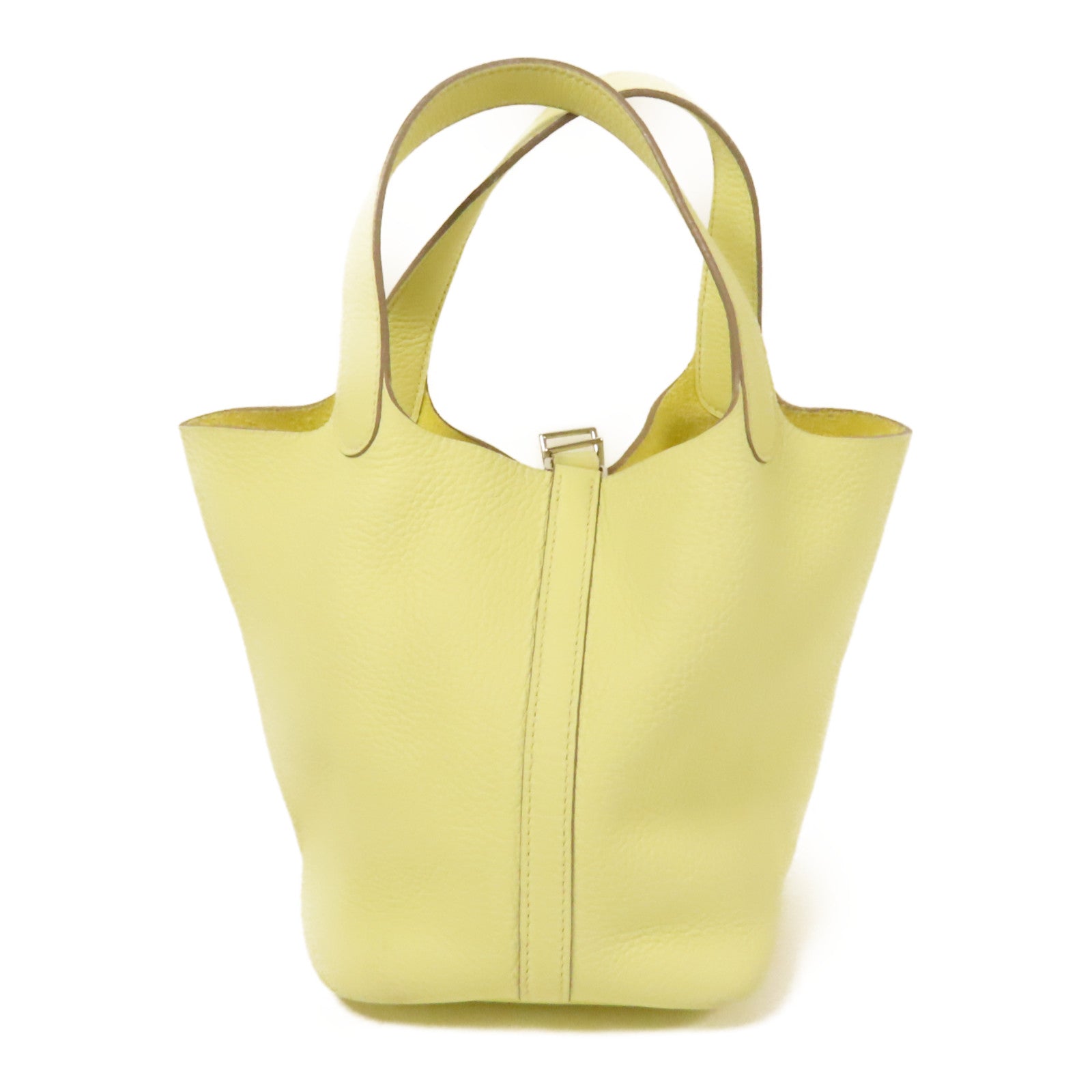 HERMES Clemence皮革Picotin PM銀扣手挽袋Jaune Poussin