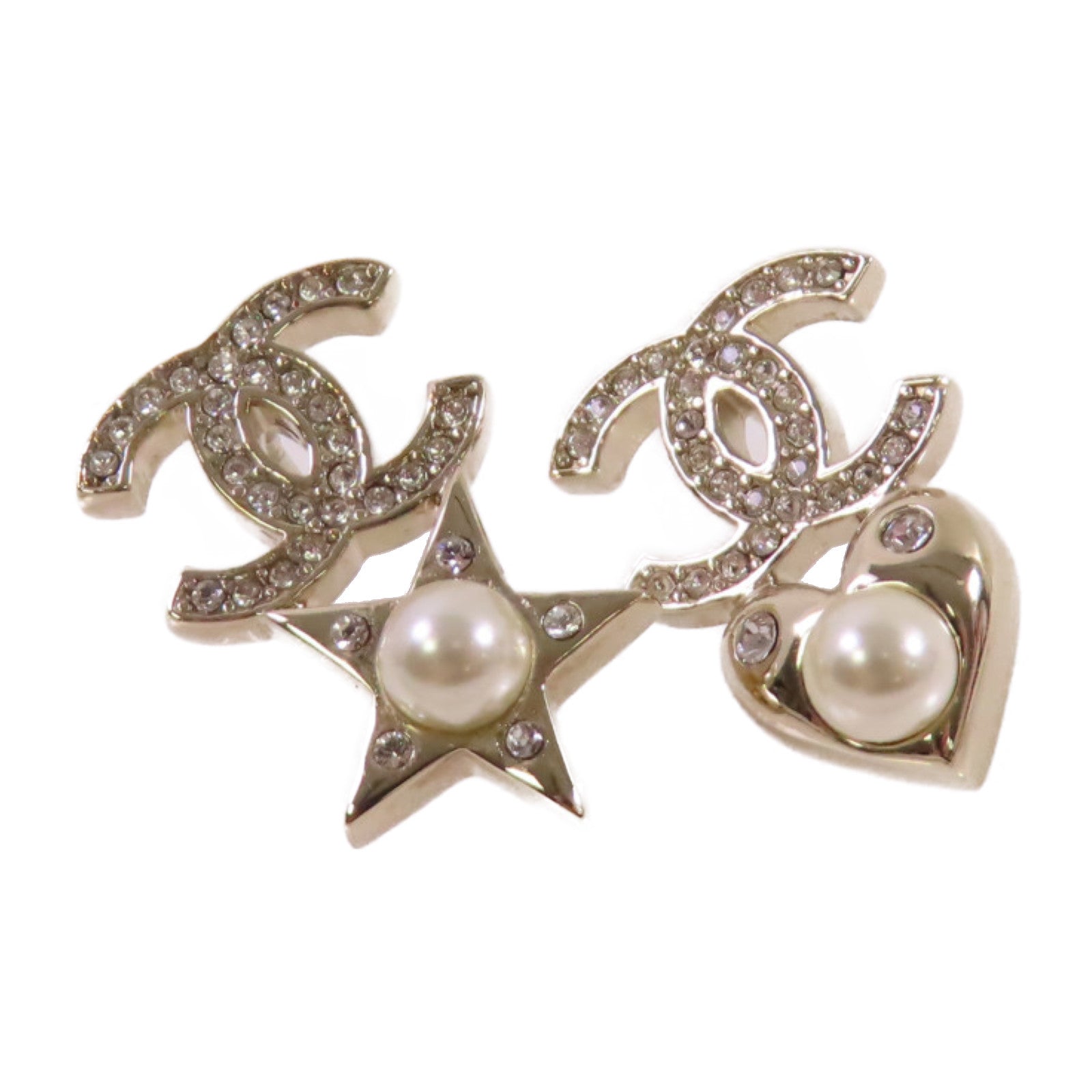CHANEL 金屬/水鑽/仿珍珠CC Earrings金扣耳環