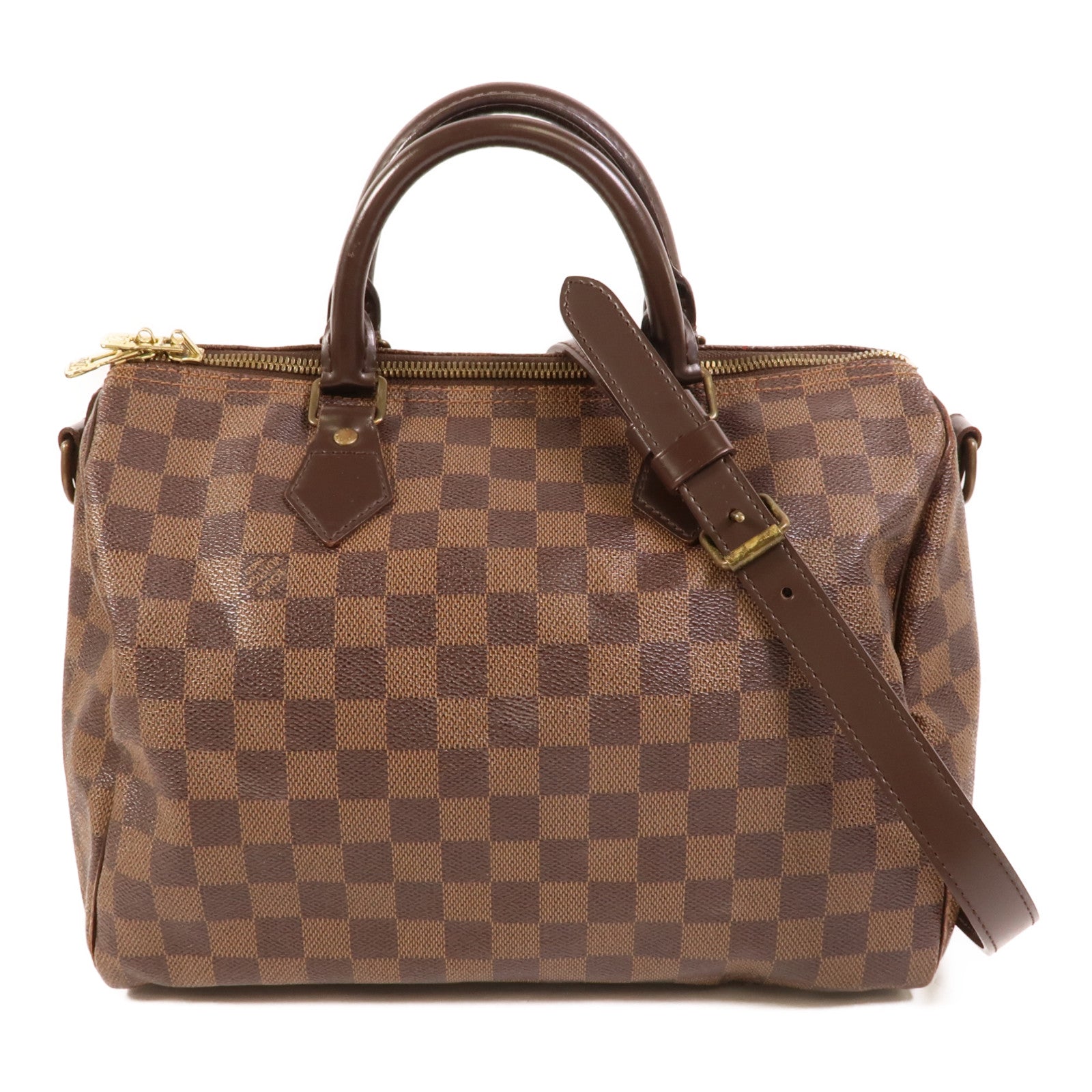 LOUIS VUITTON Damier Speedy Bandouliere 30金扣手挽肩背兩用袋