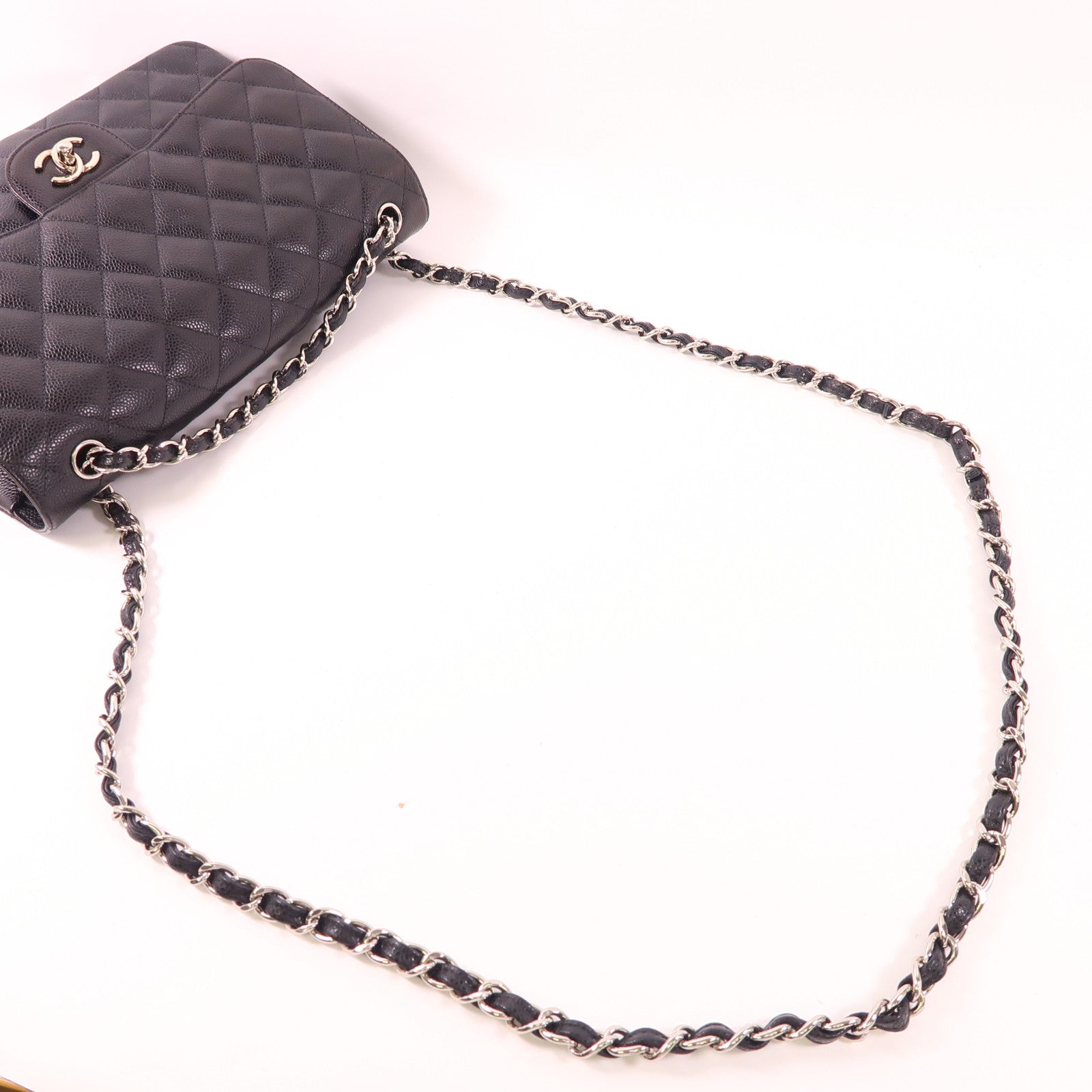 CHANEL 牛皮皮革Large Classic銀扣鏈帶肩背袋