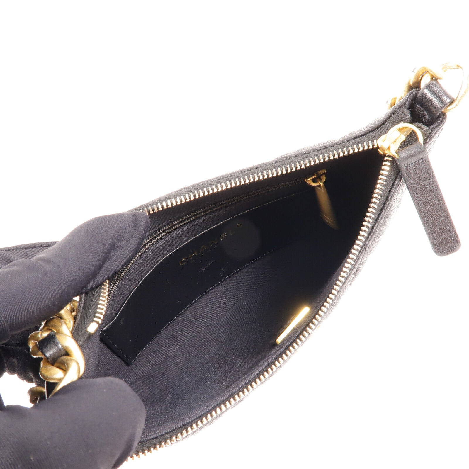 CHANEL 牛皮皮革Hobo Bag鏈帶手挽袋
