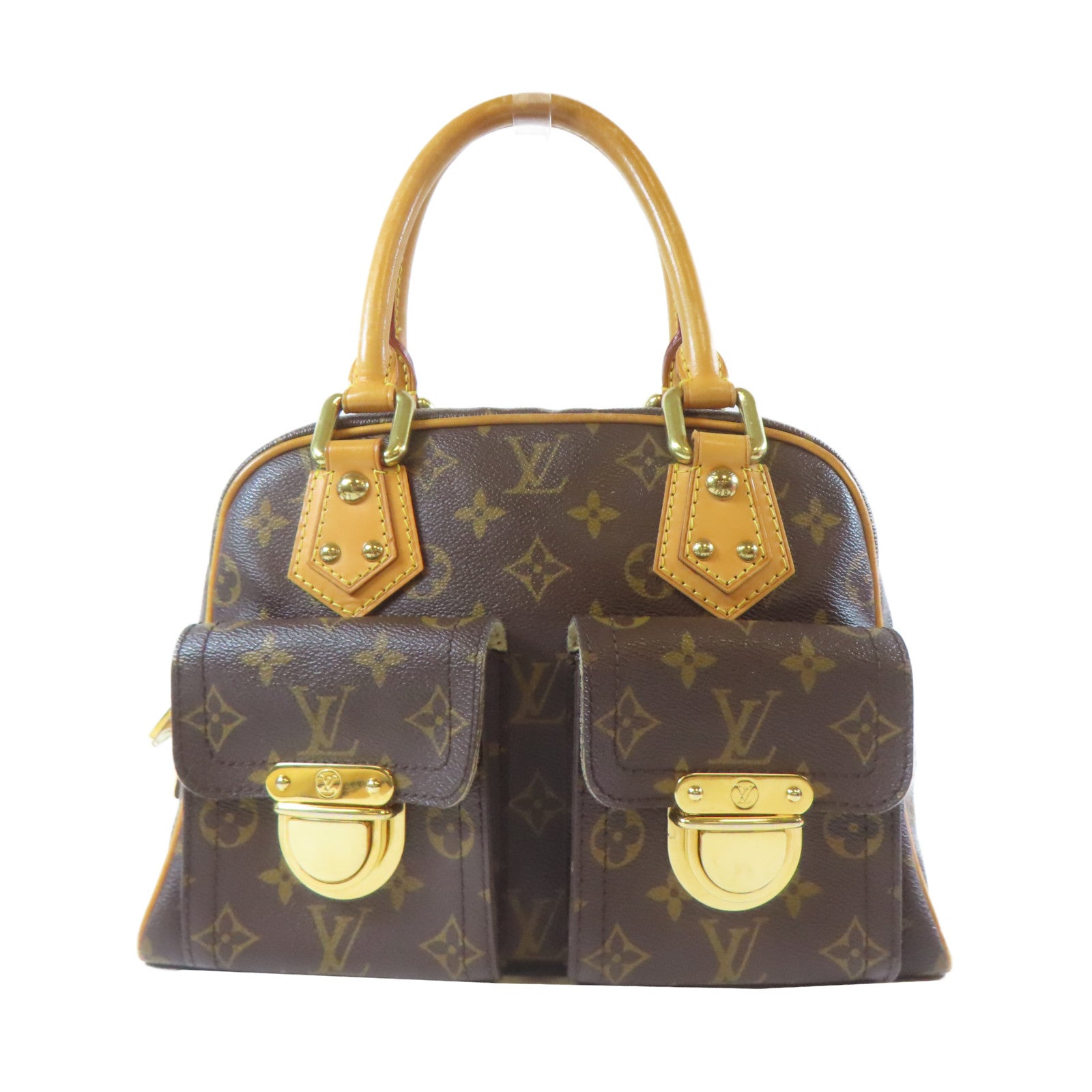 LOUIS VUITTON Monogram Manhattan PM金扣手挽袋啡色