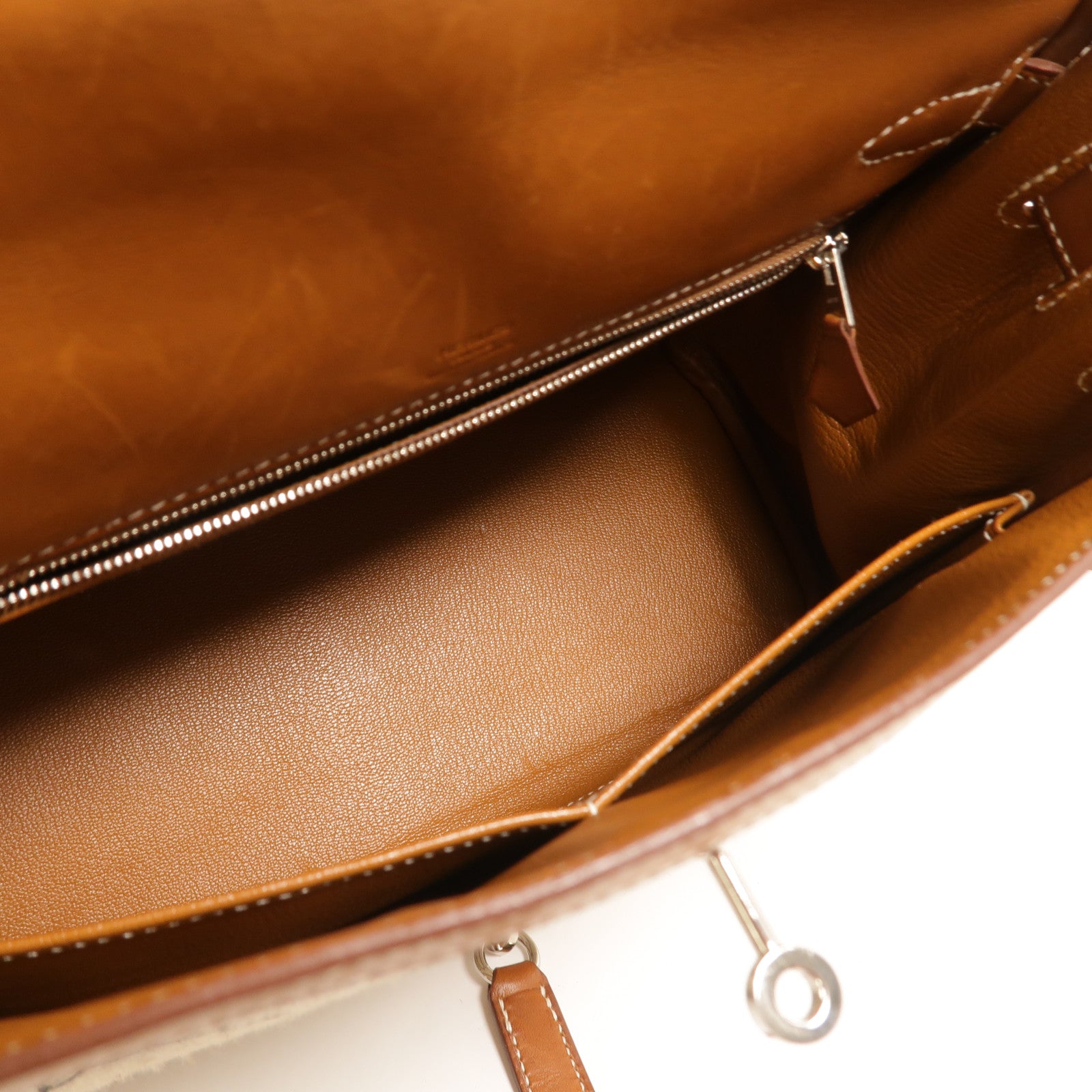 HERMES Toile帆布/Barenia皮革Kelly 28手挽肩背兩用袋Fauve