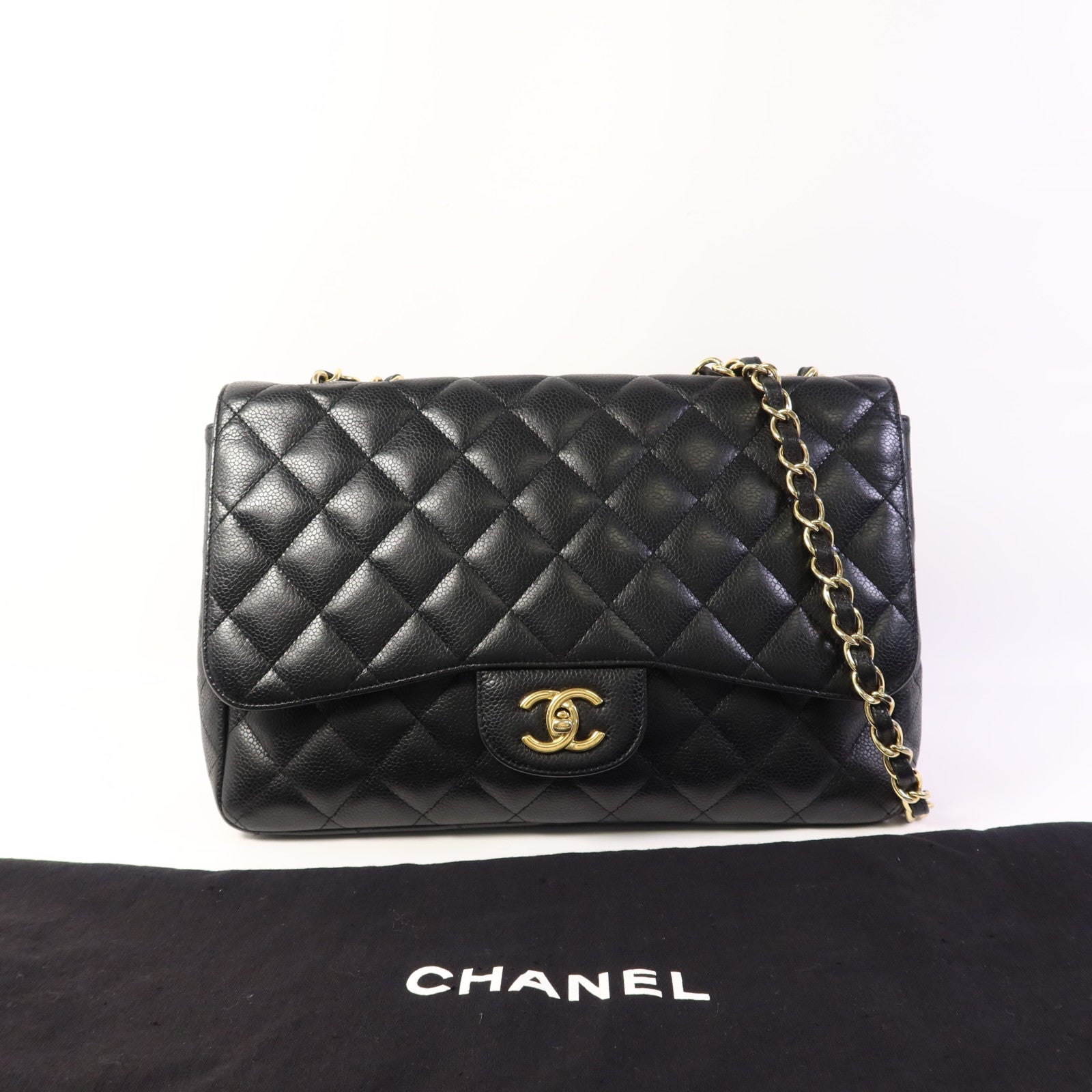 CHANEL 牛皮皮革Large Classic金扣鏈帶肩背袋