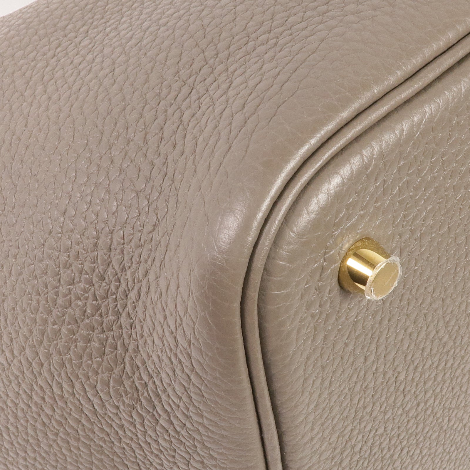 HERMES Clemence皮革Picotin MM金扣手挽袋Gris Etain