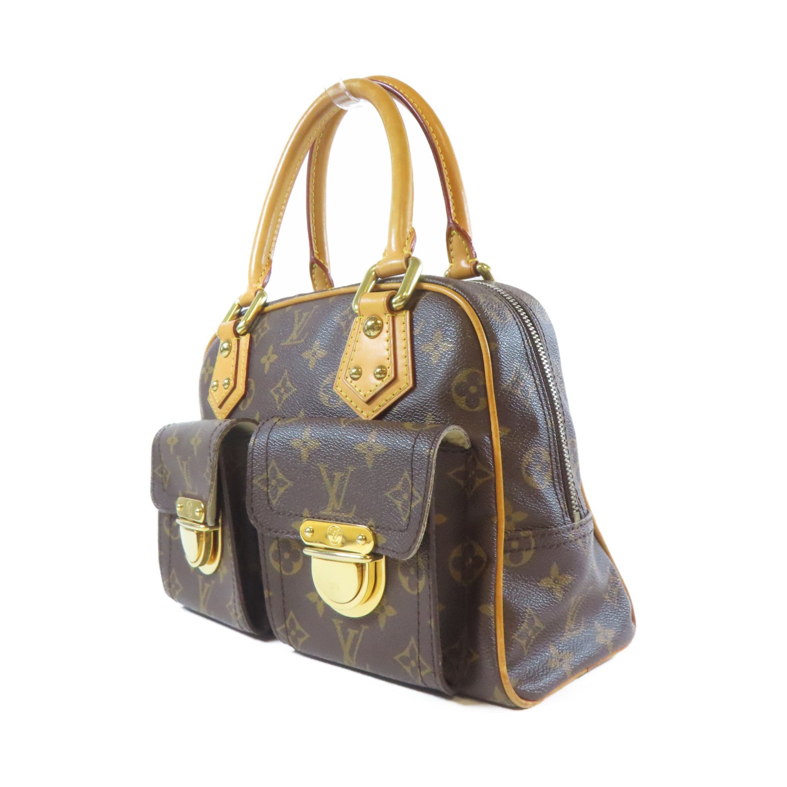 LOUIS VUITTON Monogram Manhattan PM金扣手挽袋啡色