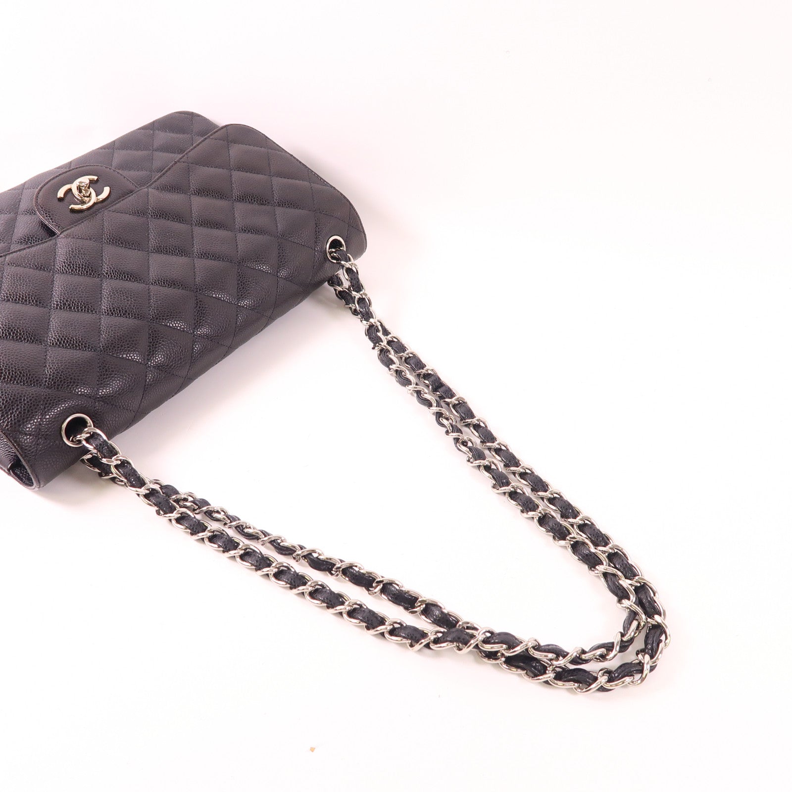 CHANEL 【激減優惠】牛皮皮革Large Classic銀扣鏈帶肩背袋