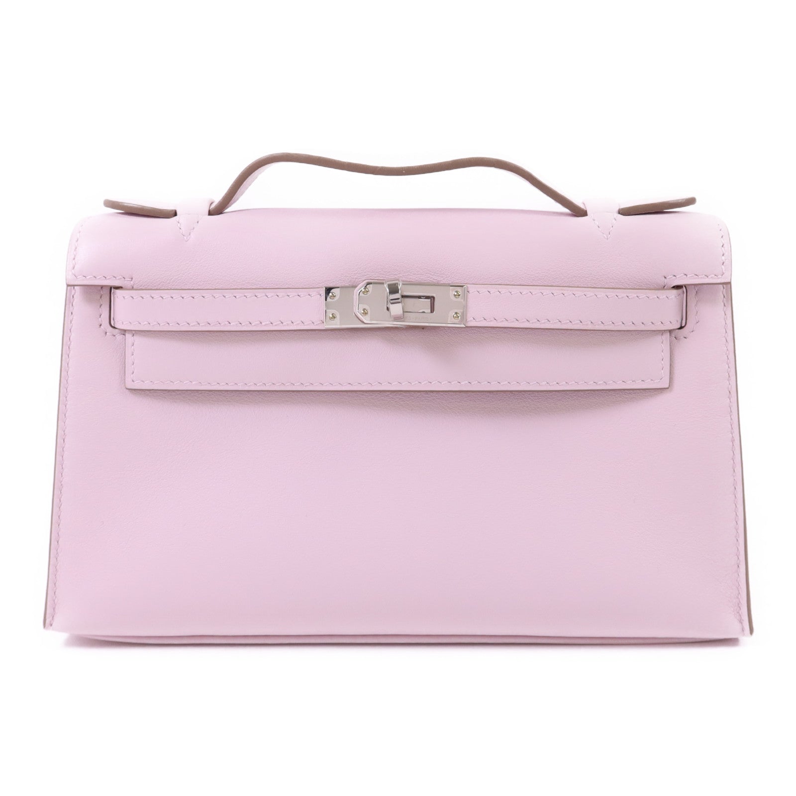 HERMES Swift皮革Kelly Pochette銀扣手挽袋Mauve Pale