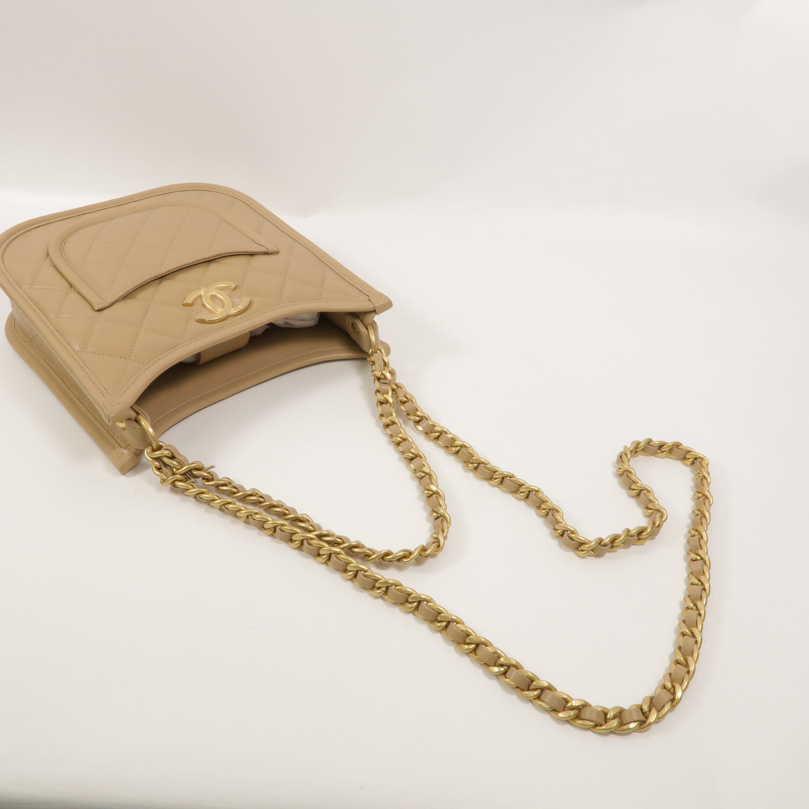 CHANEL 牛皮皮革Hobo Bag鏈帶手挽肩背兩用袋