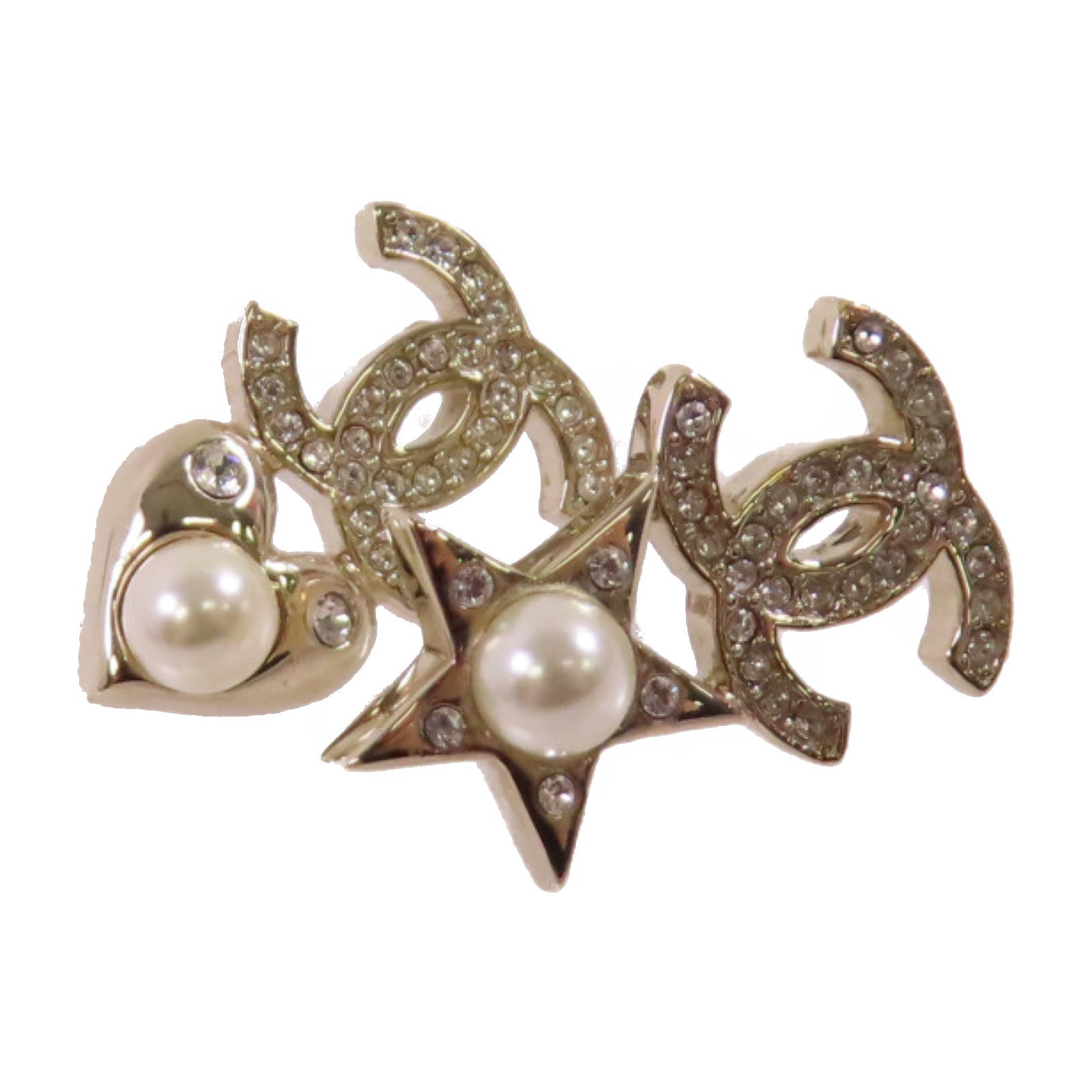 CHANEL 金屬/水鑽/仿珍珠CC Earrings金扣耳環