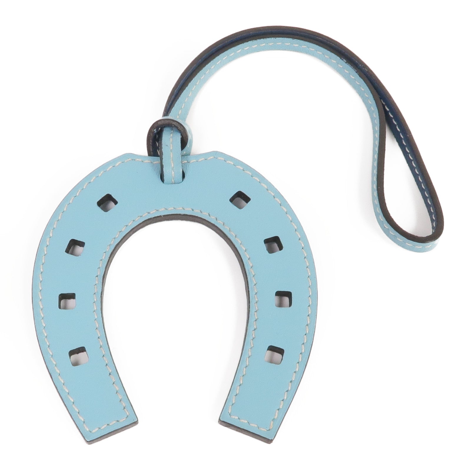 HERMES Swift皮革Paddock Horse Shoes Charm掛飾Bleu Atoll/Bleu Izmir